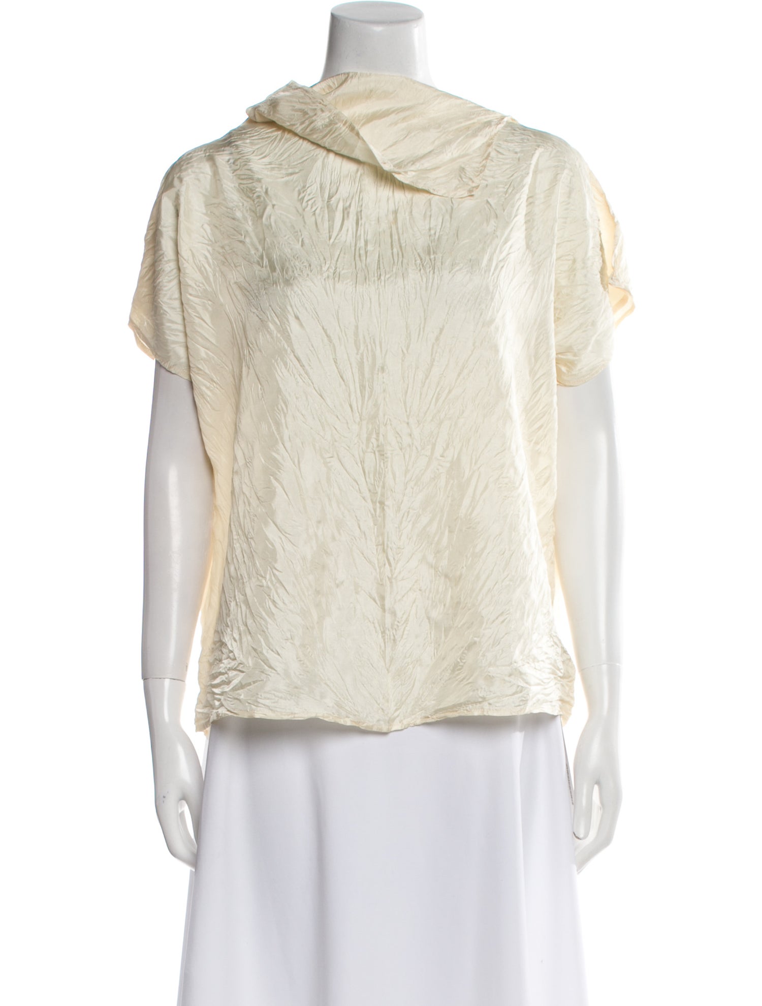 Issey Miyake Mock Neck Short Sleeve Button-Up Top