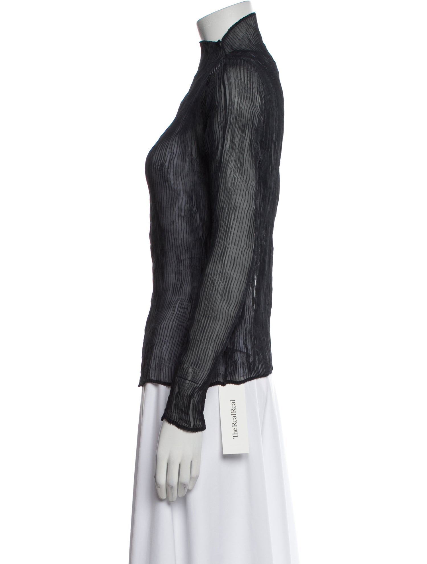 Issey Miyake Mock Neck Long Sleeve Button-Up Top