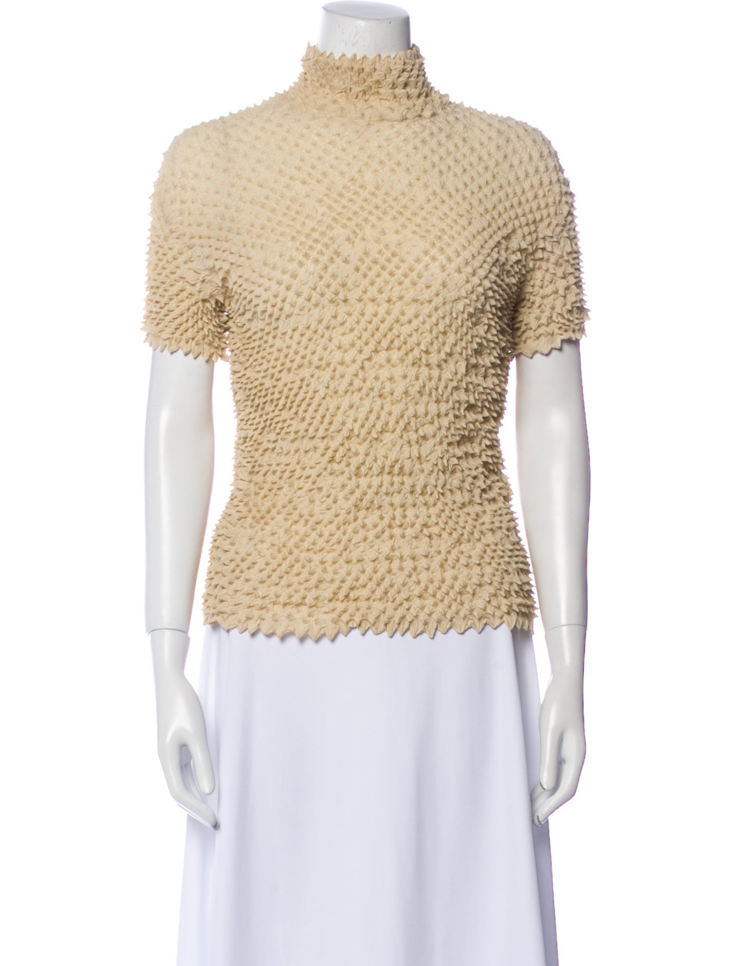 Issey Miyake Mock Neck Short Sleeve Top
