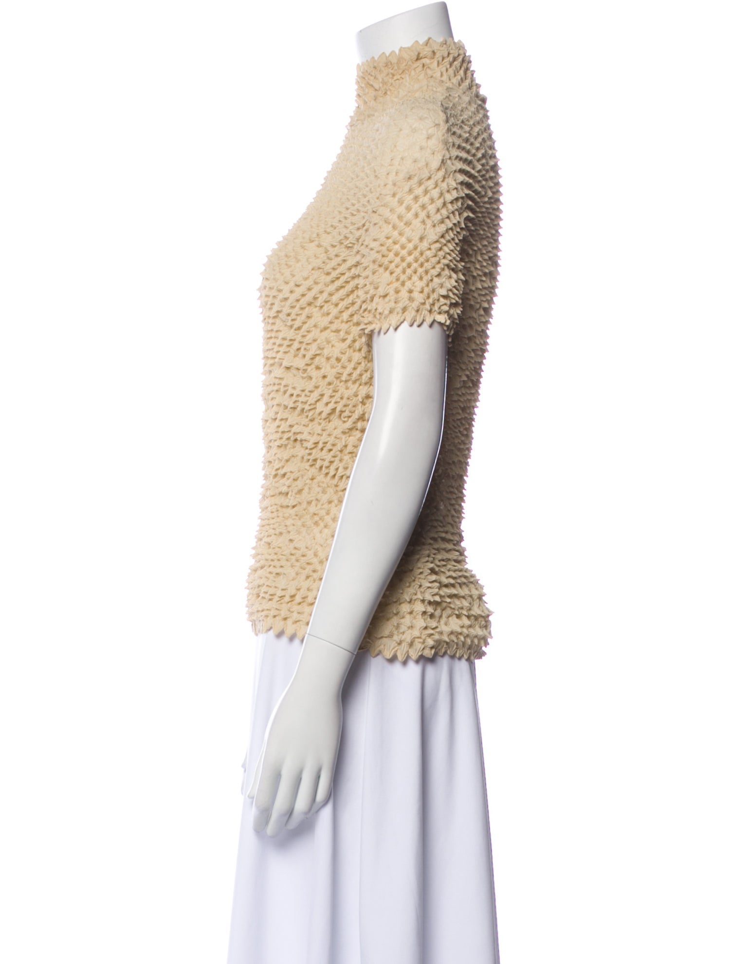 Issey Miyake Mock Neck Short Sleeve Top