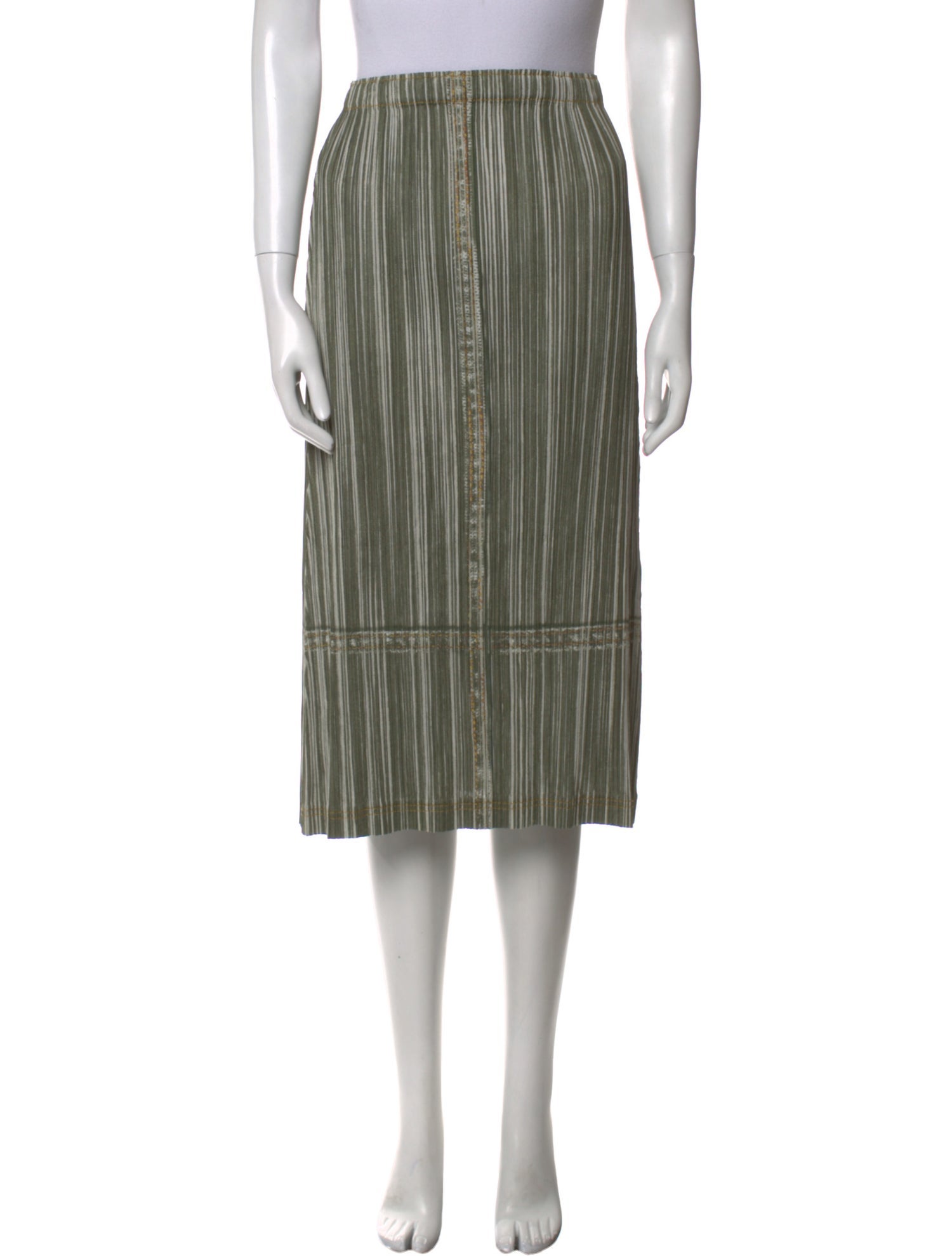 Pleats Please Issey Miyake Striped Midi Length Skirt