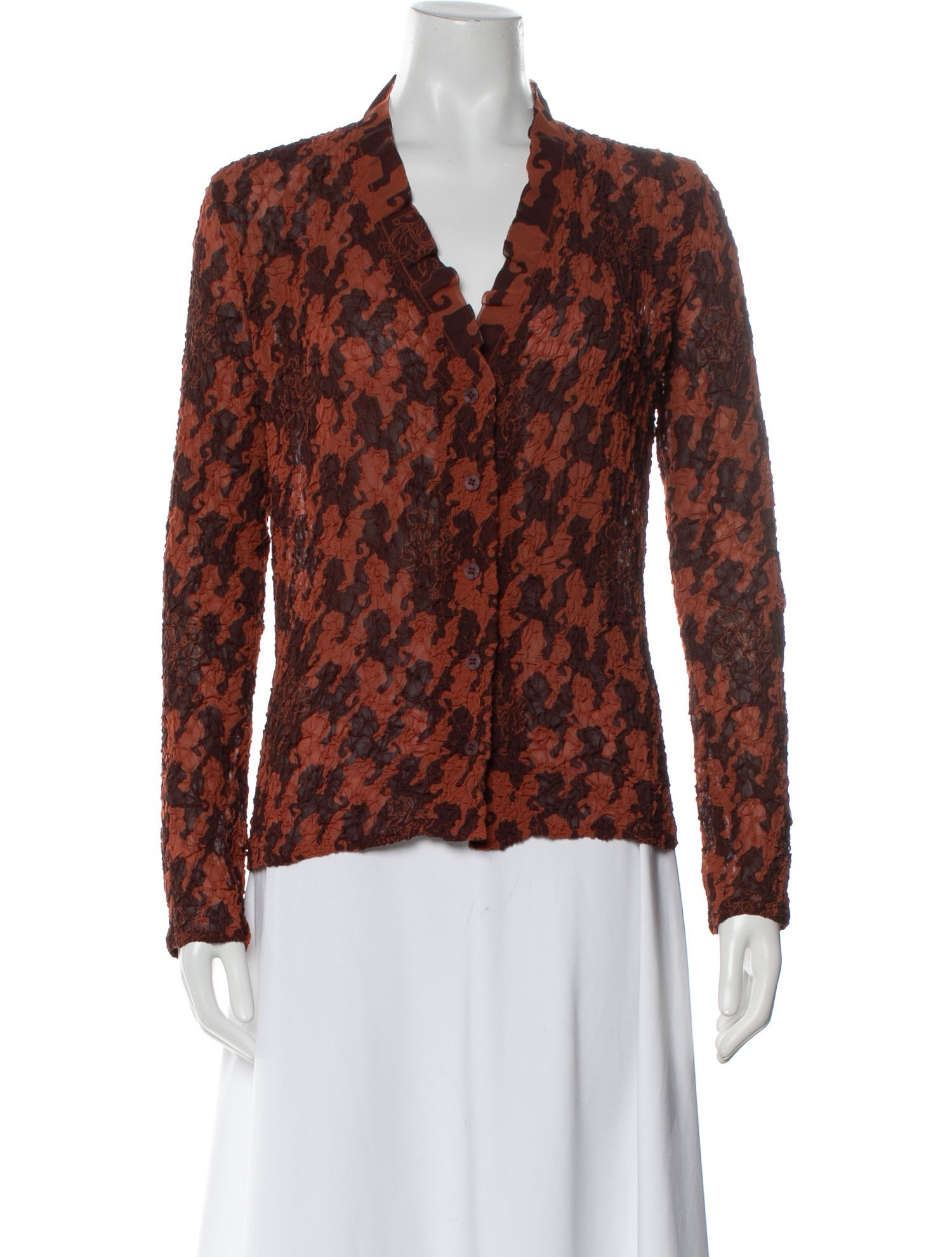 Issey Miyake Printed V-Neck Blouse