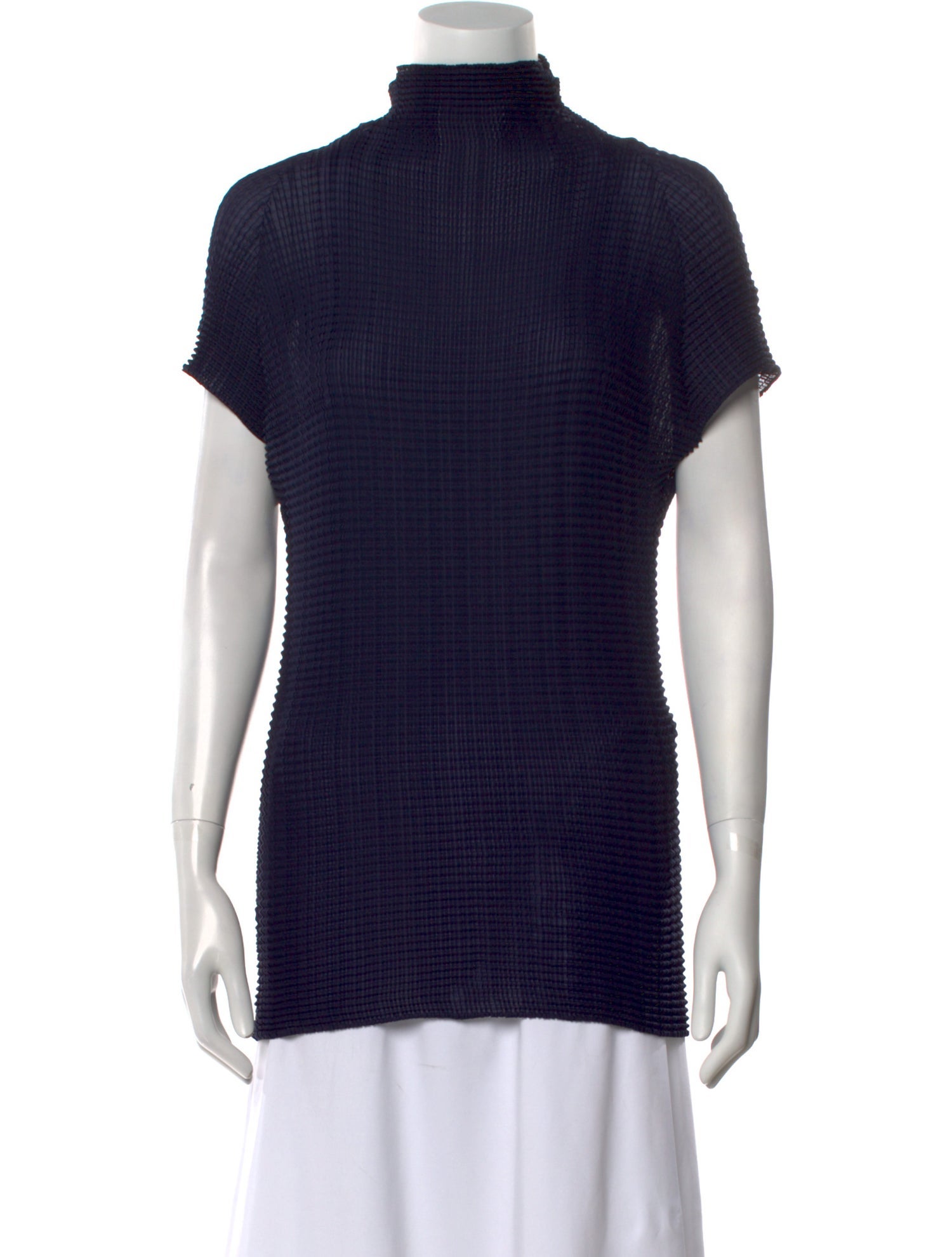 Issey Miyake Mock Neck Short Sleeve Top