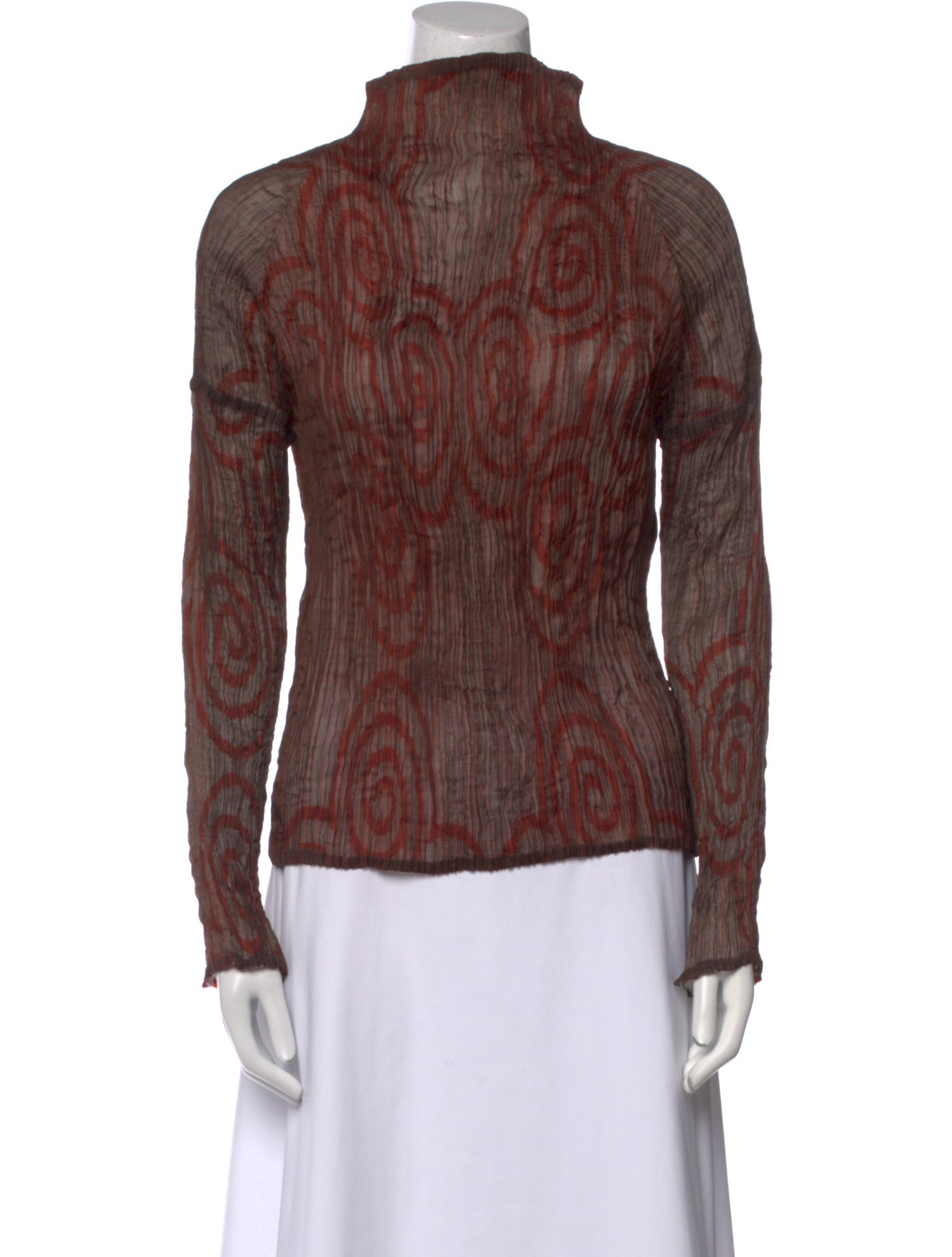 Issey Miyake Animal Print Mock Neck Blouse