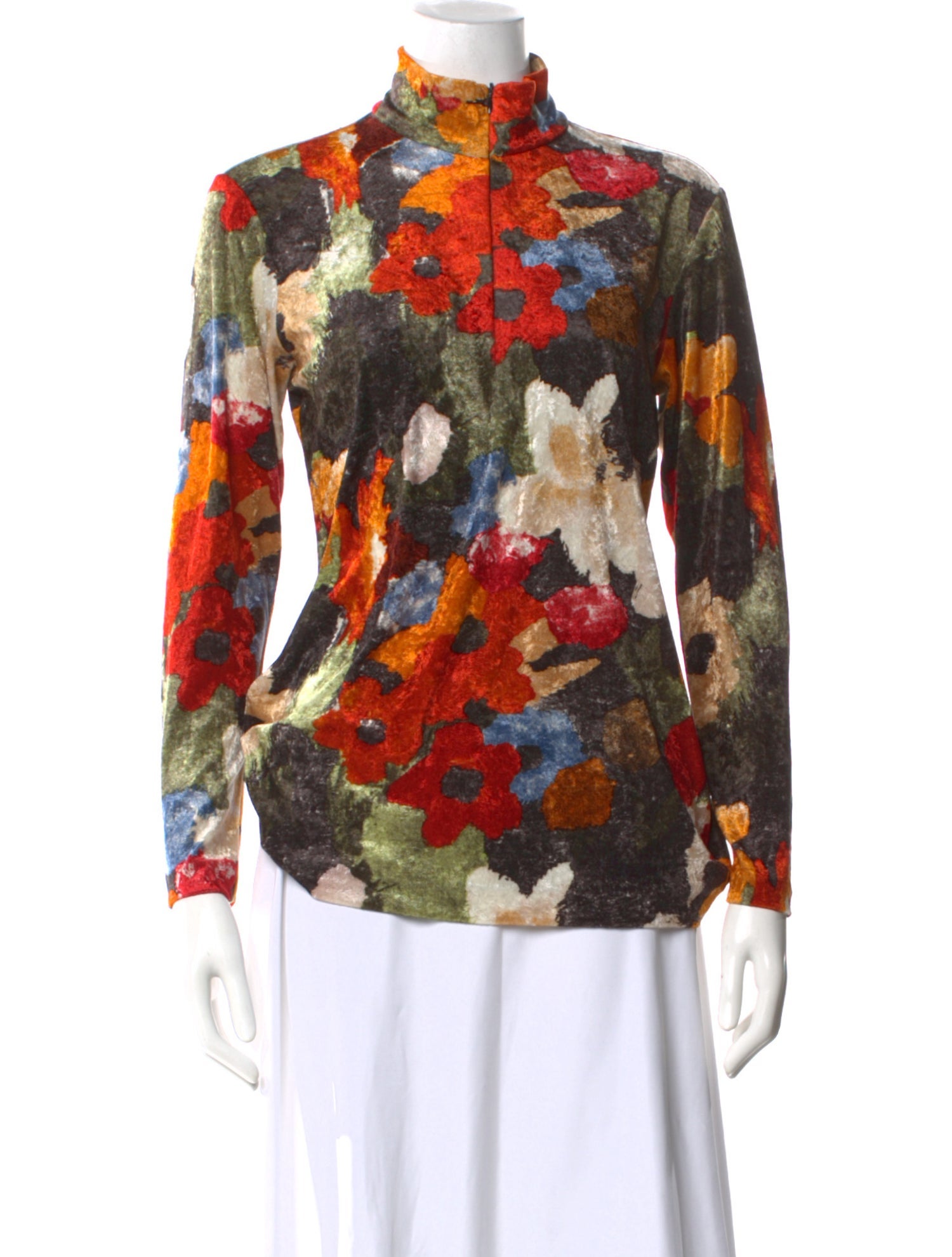 Issey Miyake Floral Print Mock Neck Top