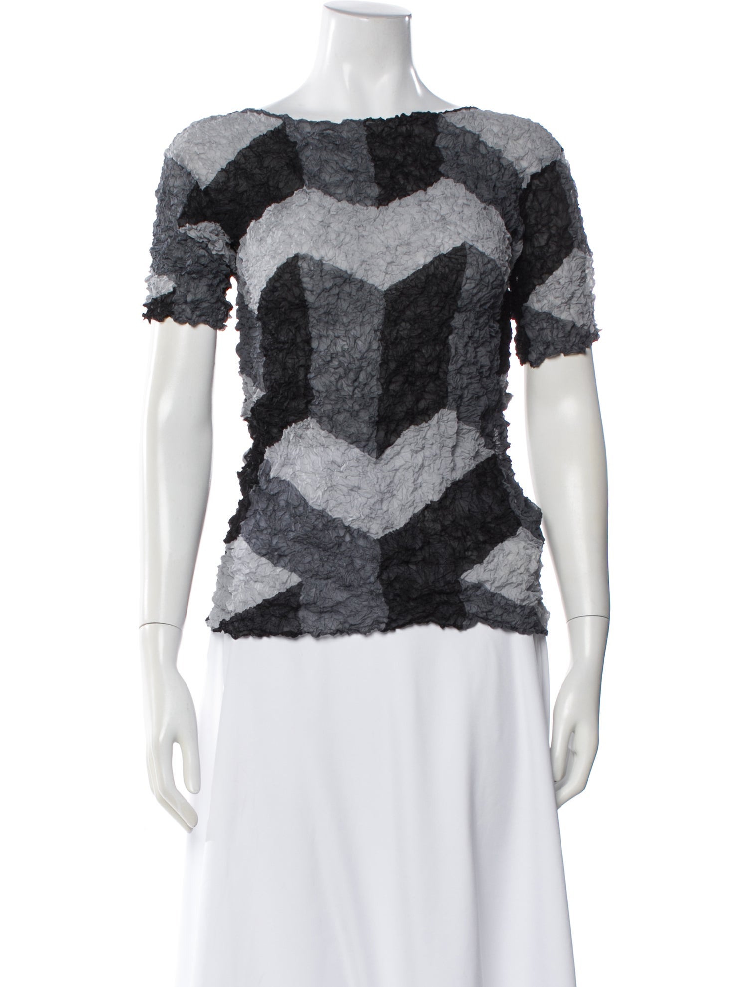 Issey Miyake Colorblock Pattern Bateau Neckline Top