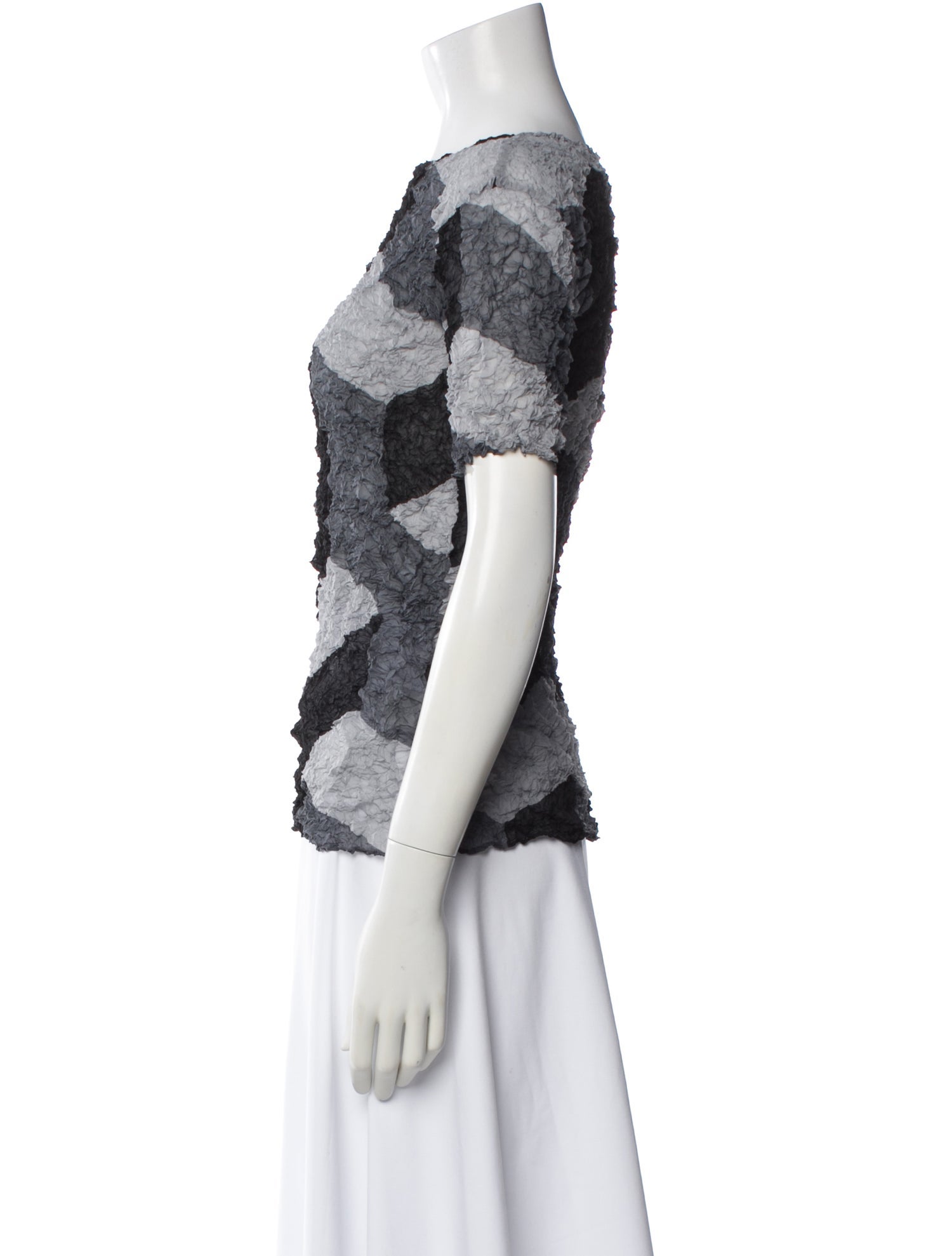 Issey Miyake Colorblock Pattern Bateau Neckline Top
