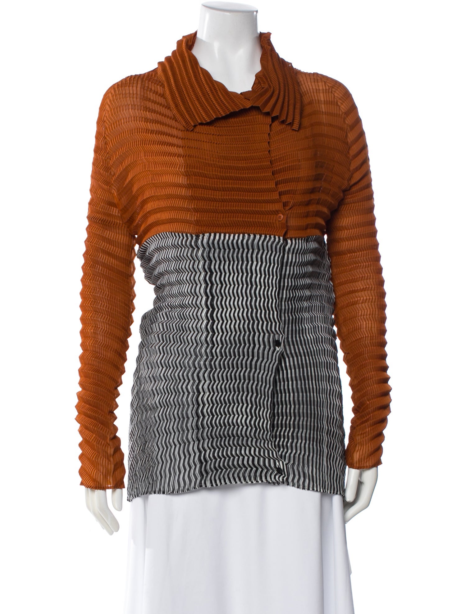 Issey Miyake Striped Long Sleeve Blouse