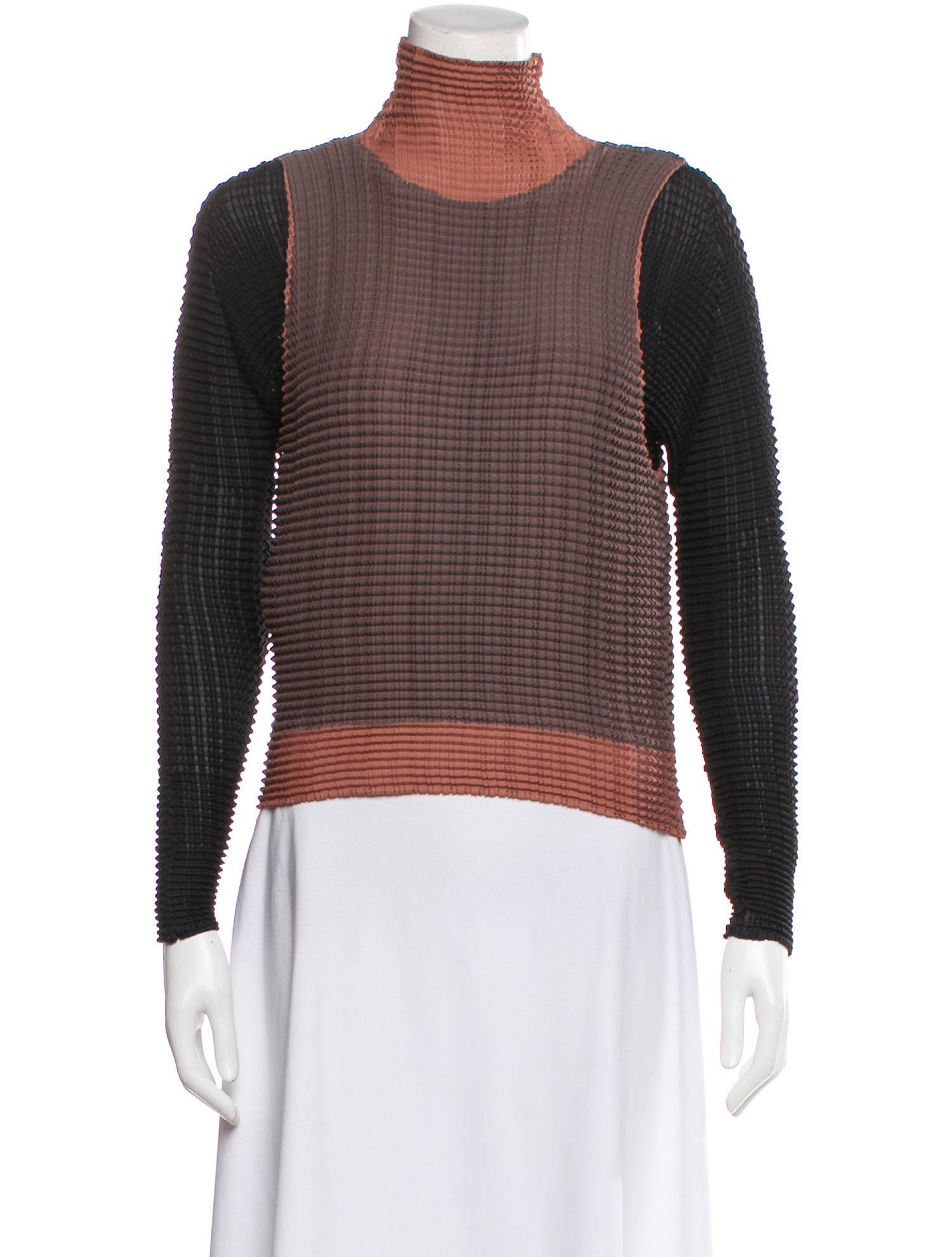 Issey Miyake Colorblock Pattern Turtleneck Top