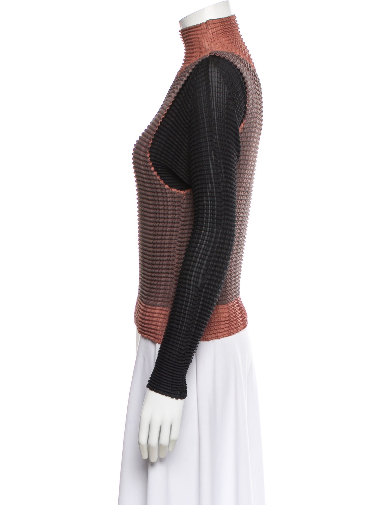 Issey Miyake Colorblock Pattern Turtleneck Top
