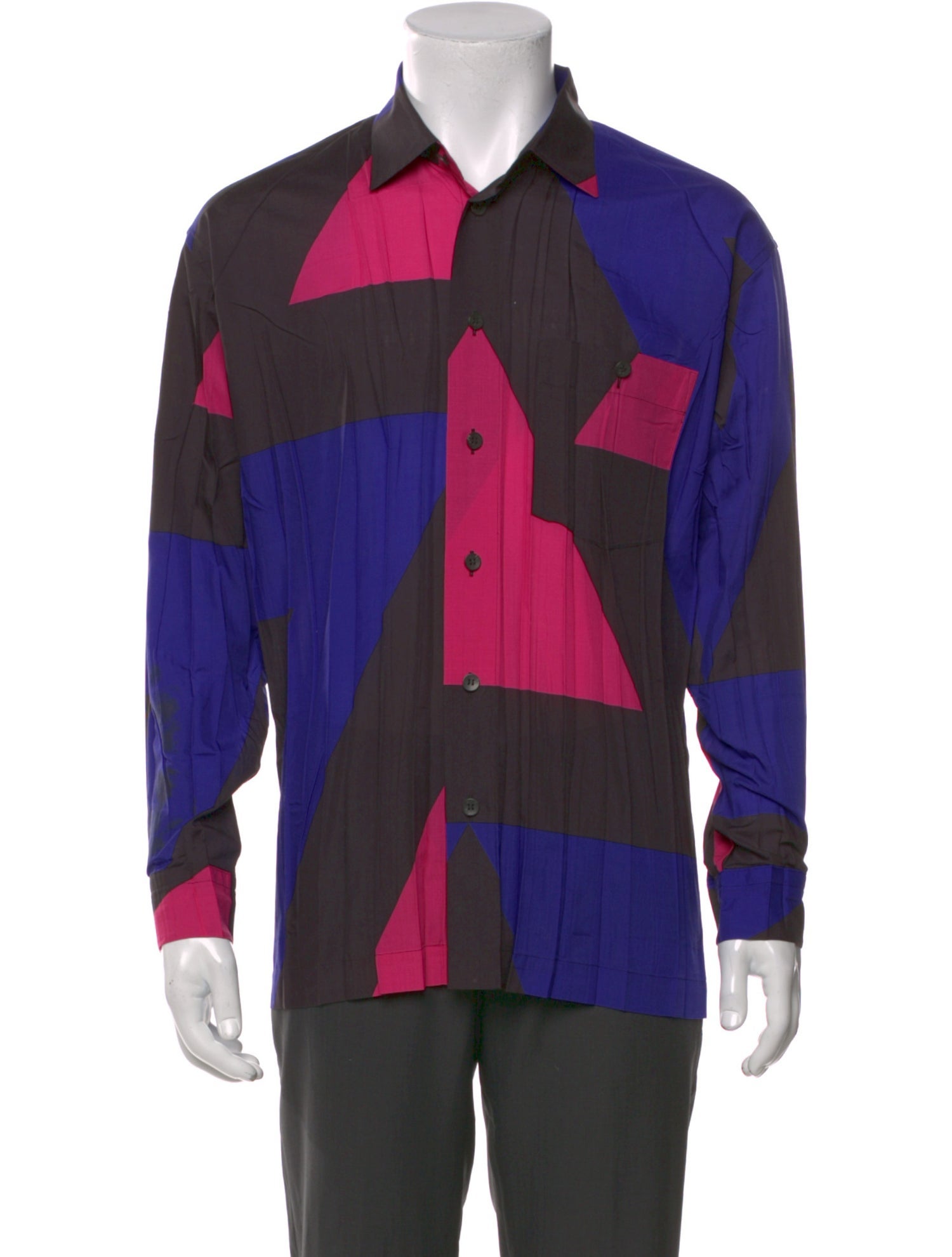 Issey Miyake Colorblock Pattern Long Sleeve Shirt