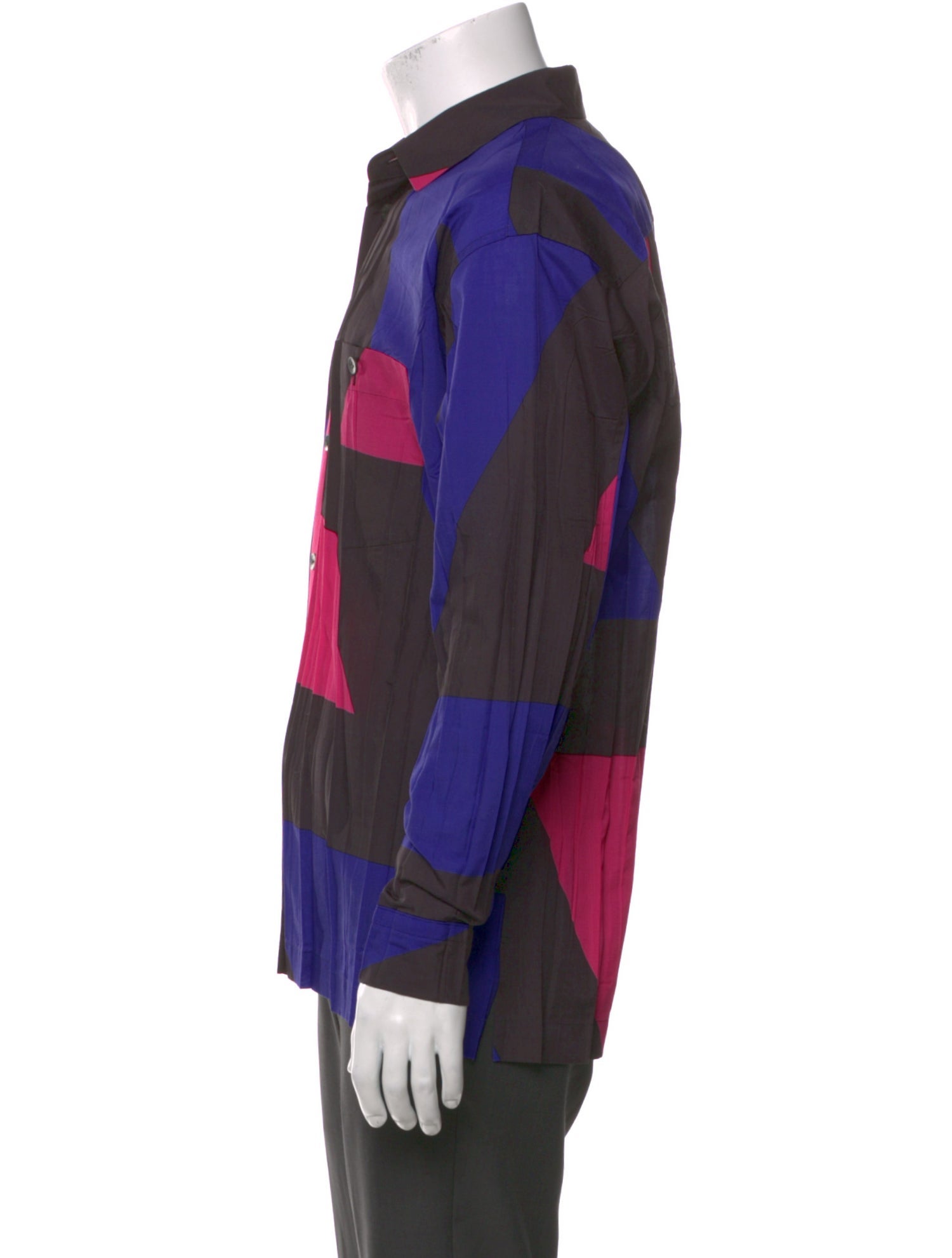 Issey Miyake Colorblock Pattern Long Sleeve Shirt