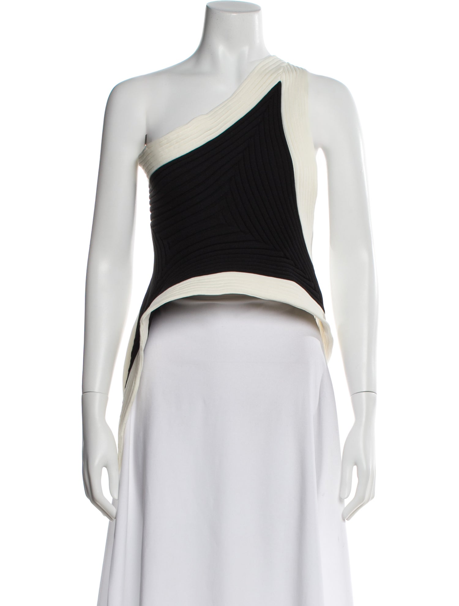 Issey Miyake Colorblock Pattern One-Shoulder Top