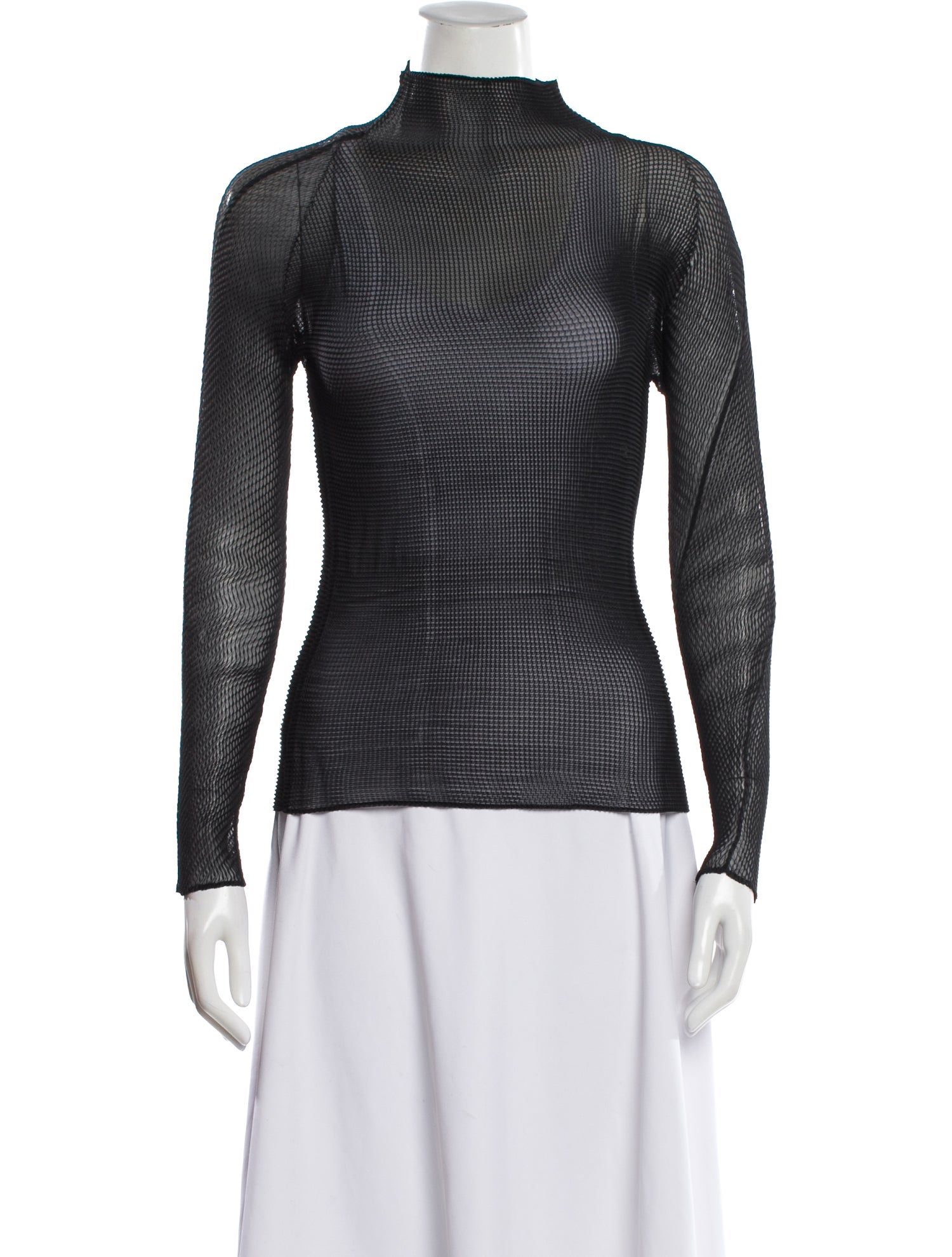 Issey Miyake Mock Neck Long Sleeve Top