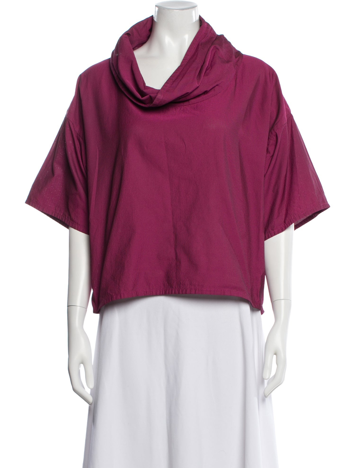Issey Miyake Cowl Neck Short Sleeve Top