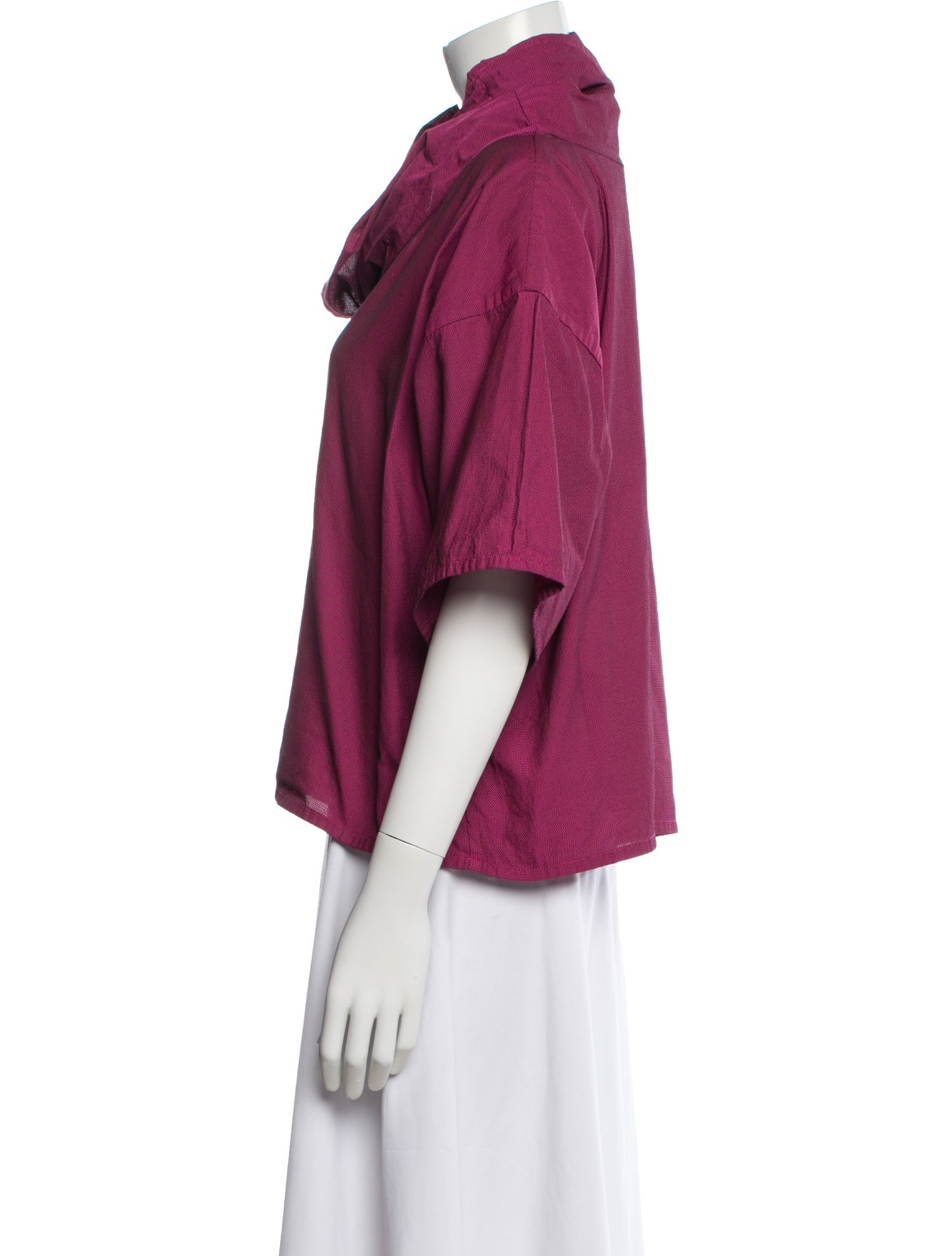 Issey Miyake Cowl Neck Short Sleeve Top