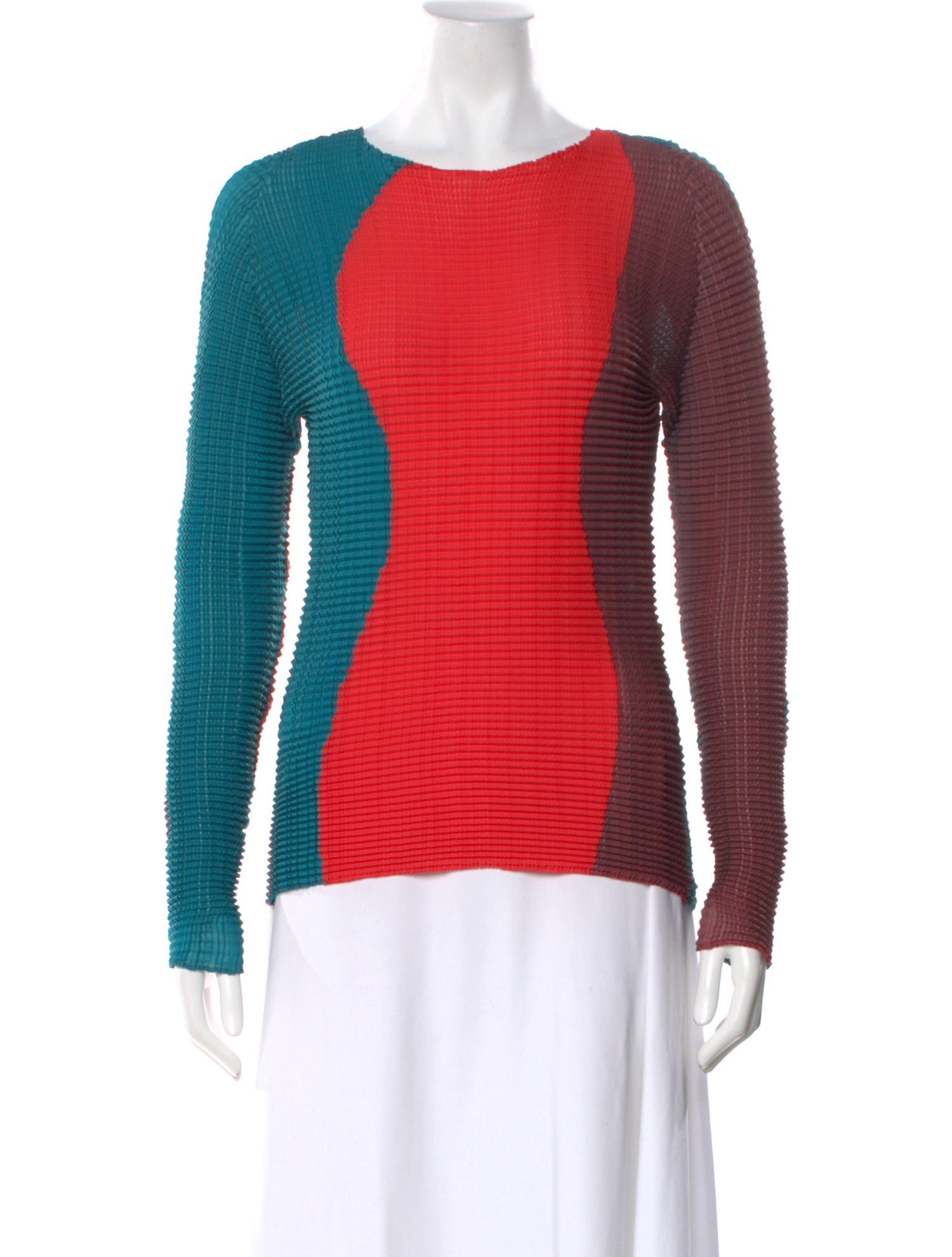 Issey Miyake Colorblock Pattern Crew Neck Top