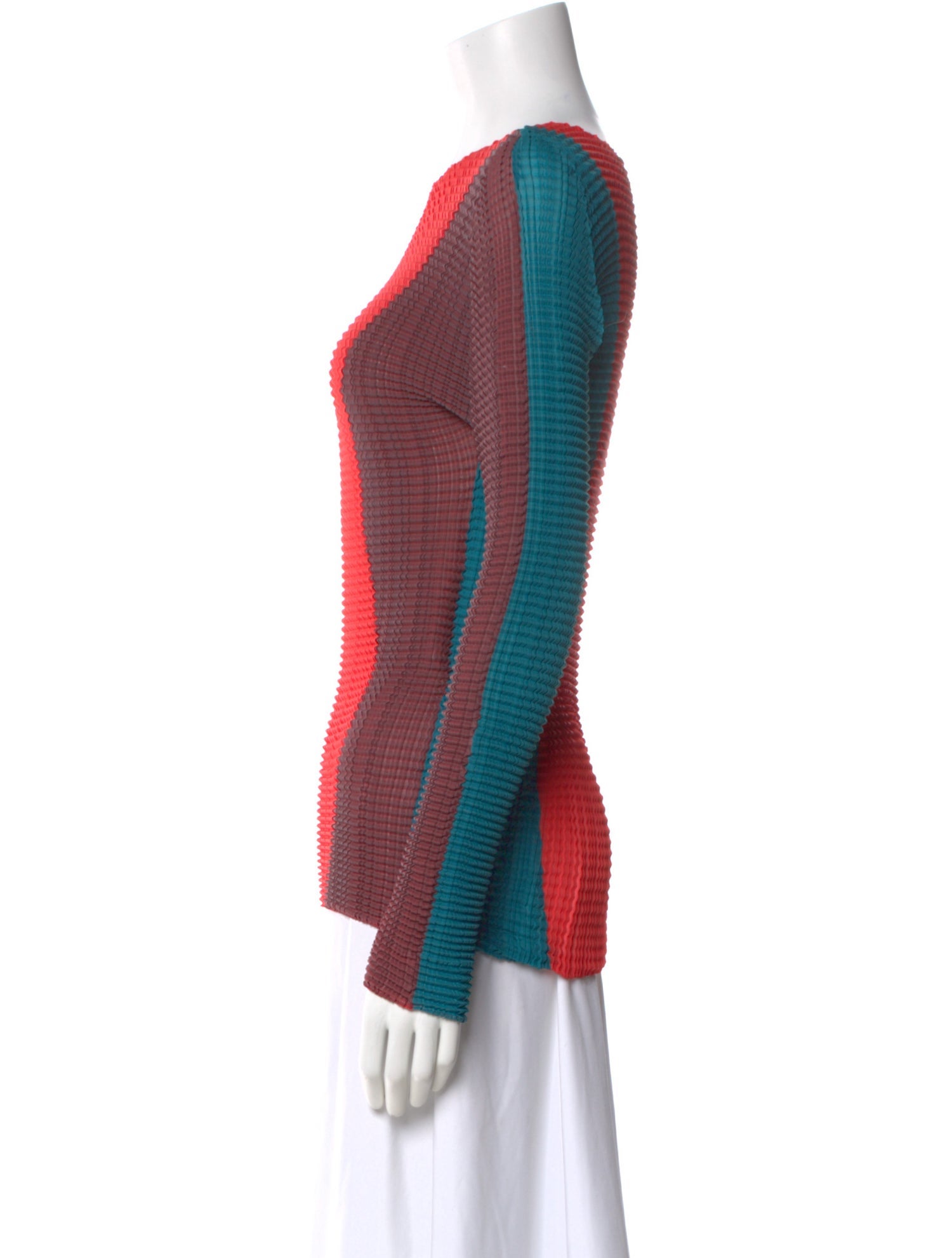 Issey Miyake Colorblock Pattern Crew Neck Top