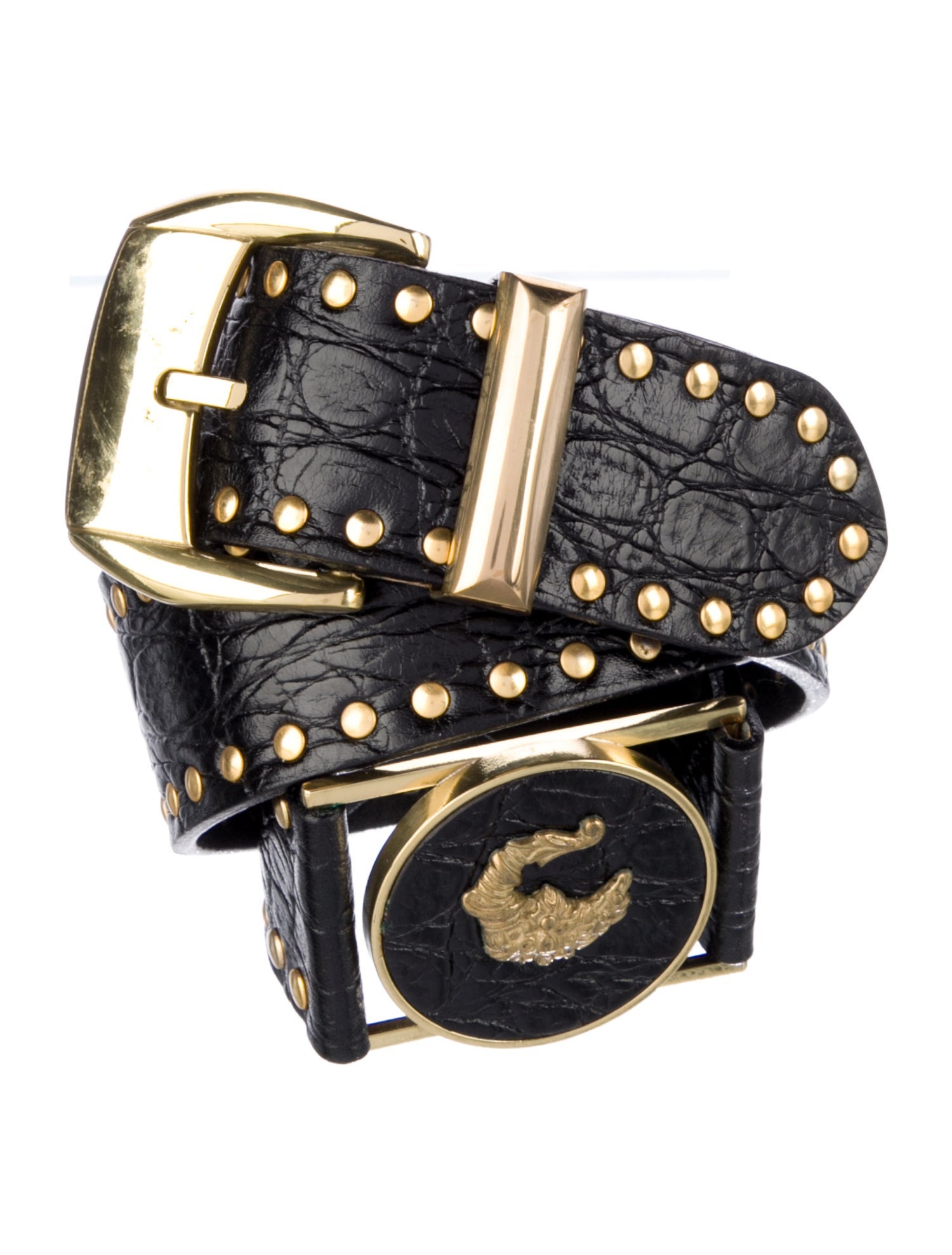 Istante by Versace Leather Studded Accents Waist Belt