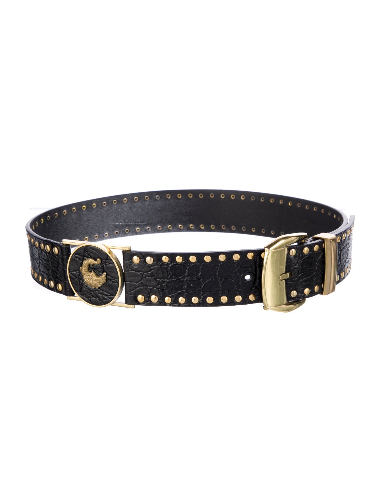 Istante by Versace Leather Studded Accents Waist Belt