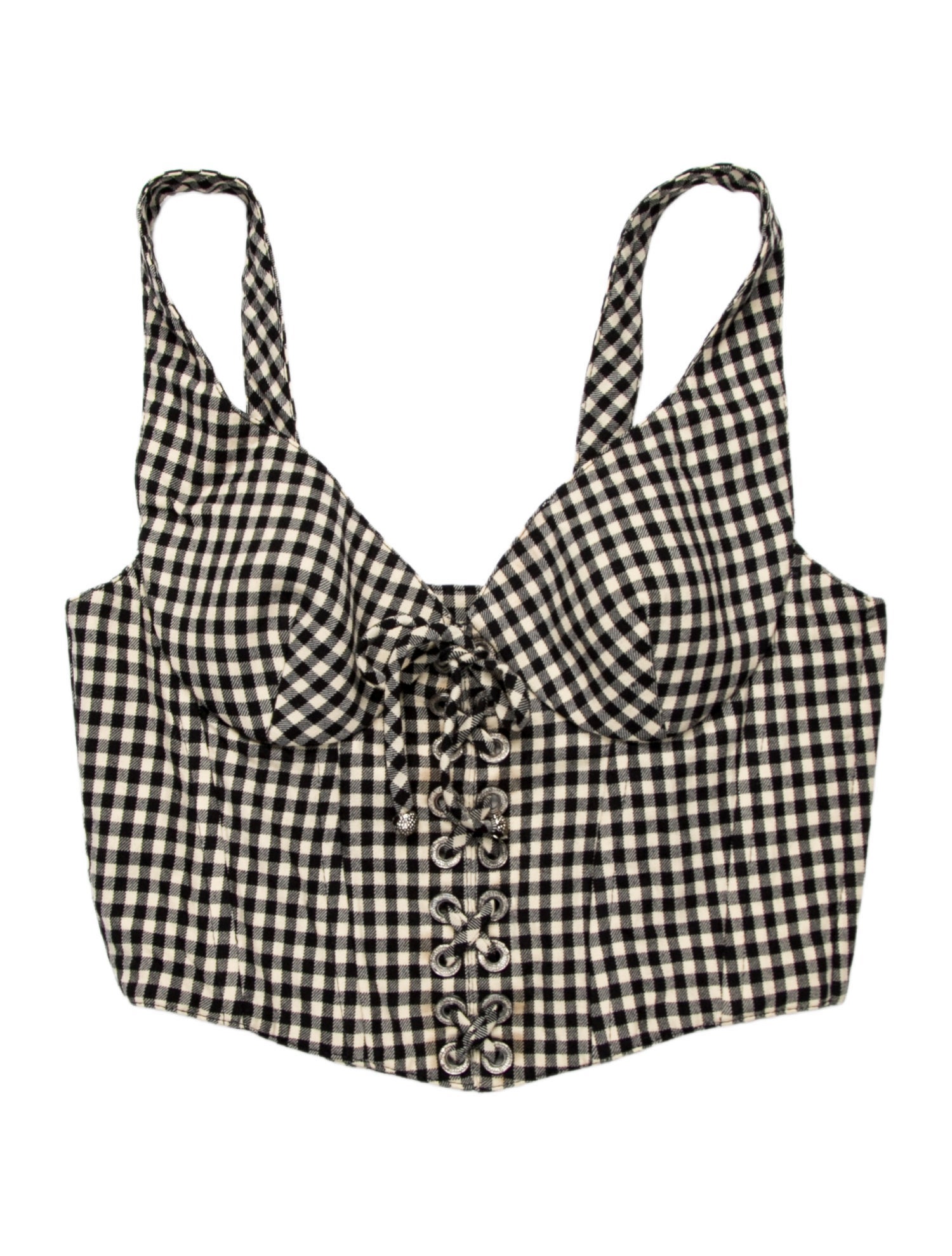 Istante by Versace Plaid Print Square Neckline Crop Top
