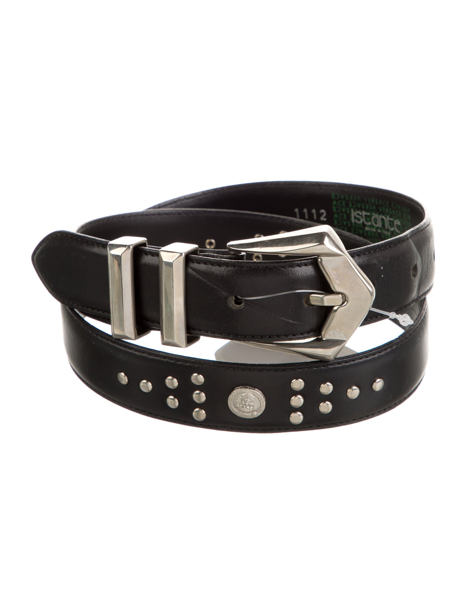 Istante by Versace Leather Studded Accents Belt
