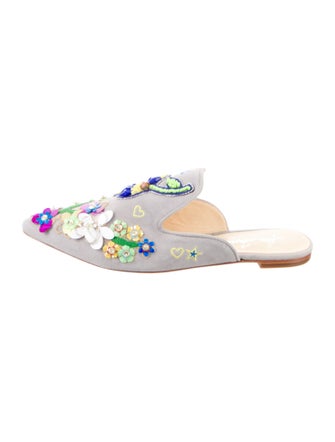 Isa Tapia Suede Floral Print Mules