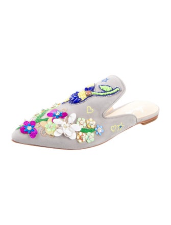Isa Tapia Suede Floral Print Mules