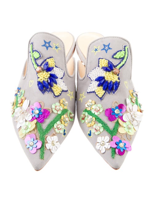 Isa Tapia Suede Floral Print Mules