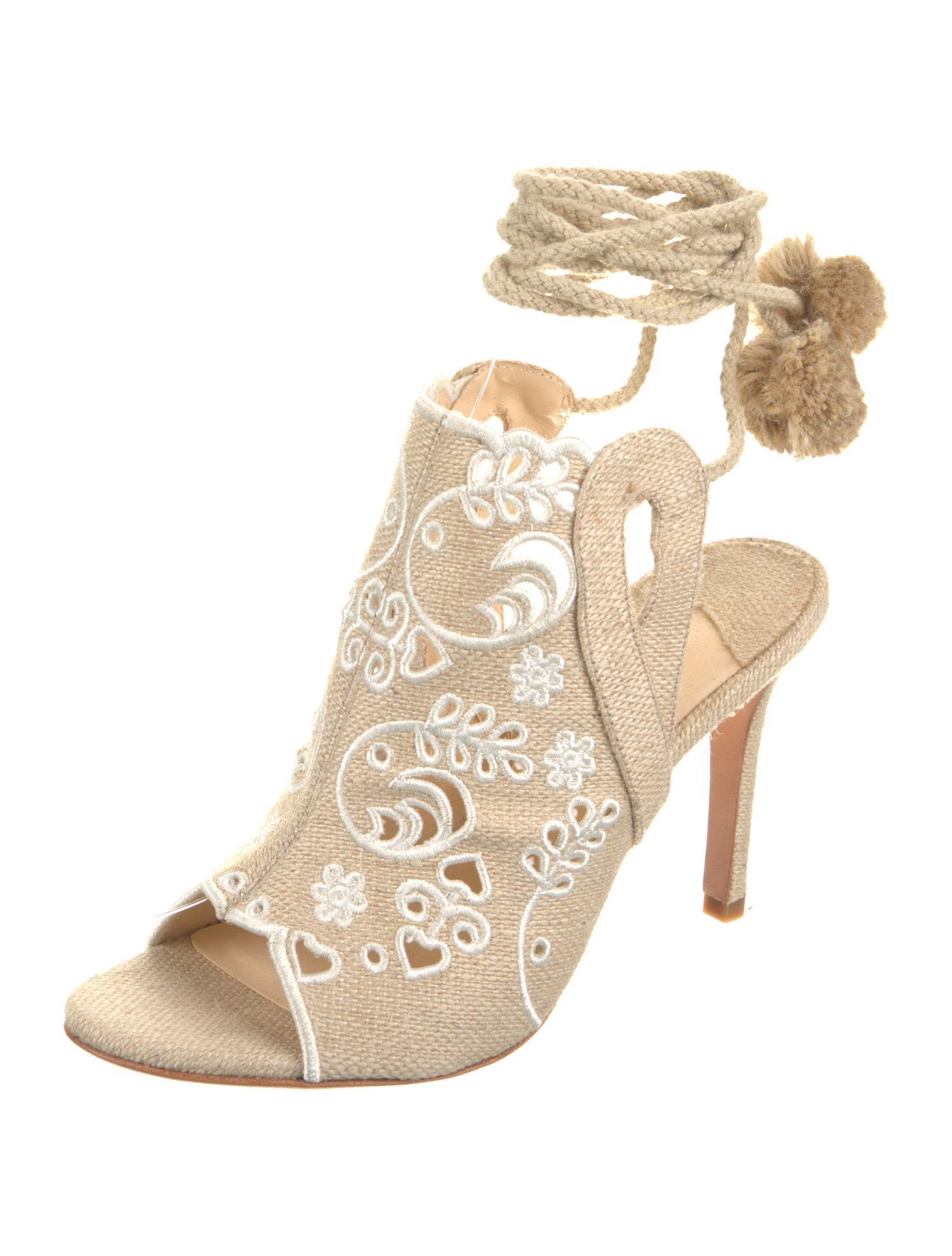 Isa Tapia Straw Embroidered Accent Sandals