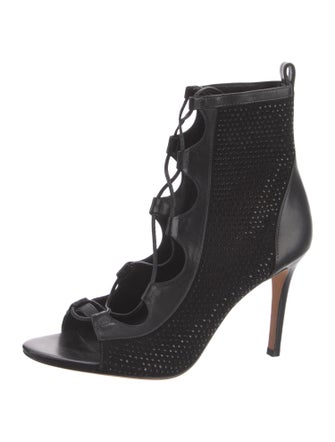 Isa Tapia Leather Crystal Embellishments Lace-Up Boots