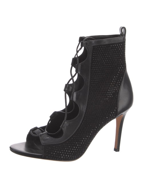 Isa Tapia Leather Crystal Embellishments Lace-Up Boots