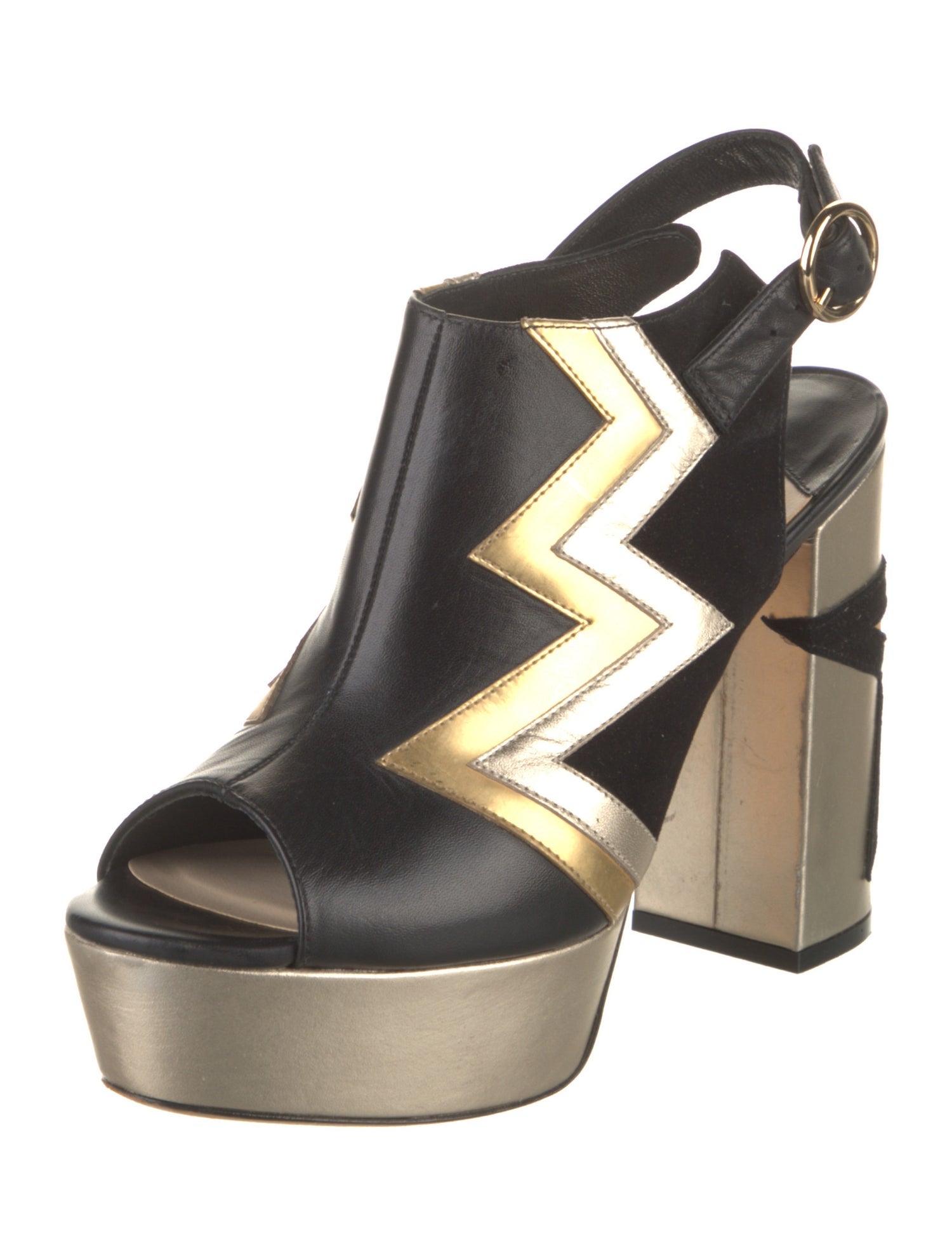 Isa Tapia Leather Colorblock Pattern Slingback Pumps