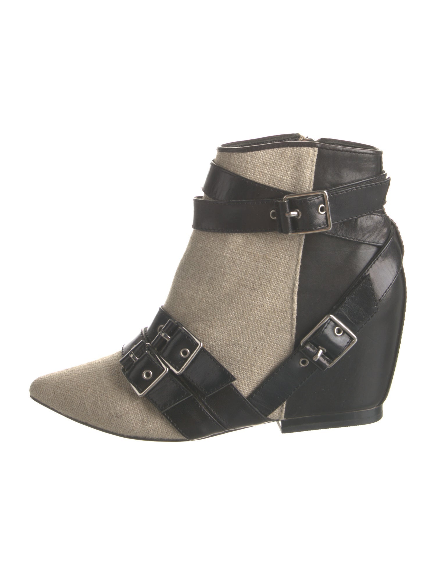 Isa Tapia Leather Plaid Print Moto Boots