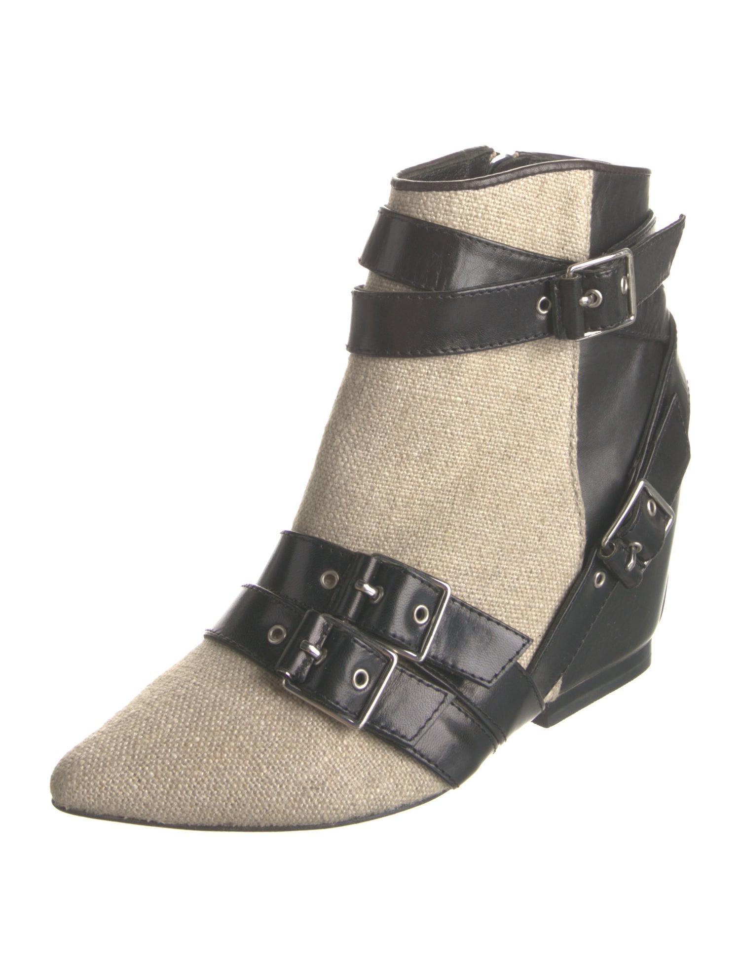 Isa Tapia Leather Plaid Print Moto Boots