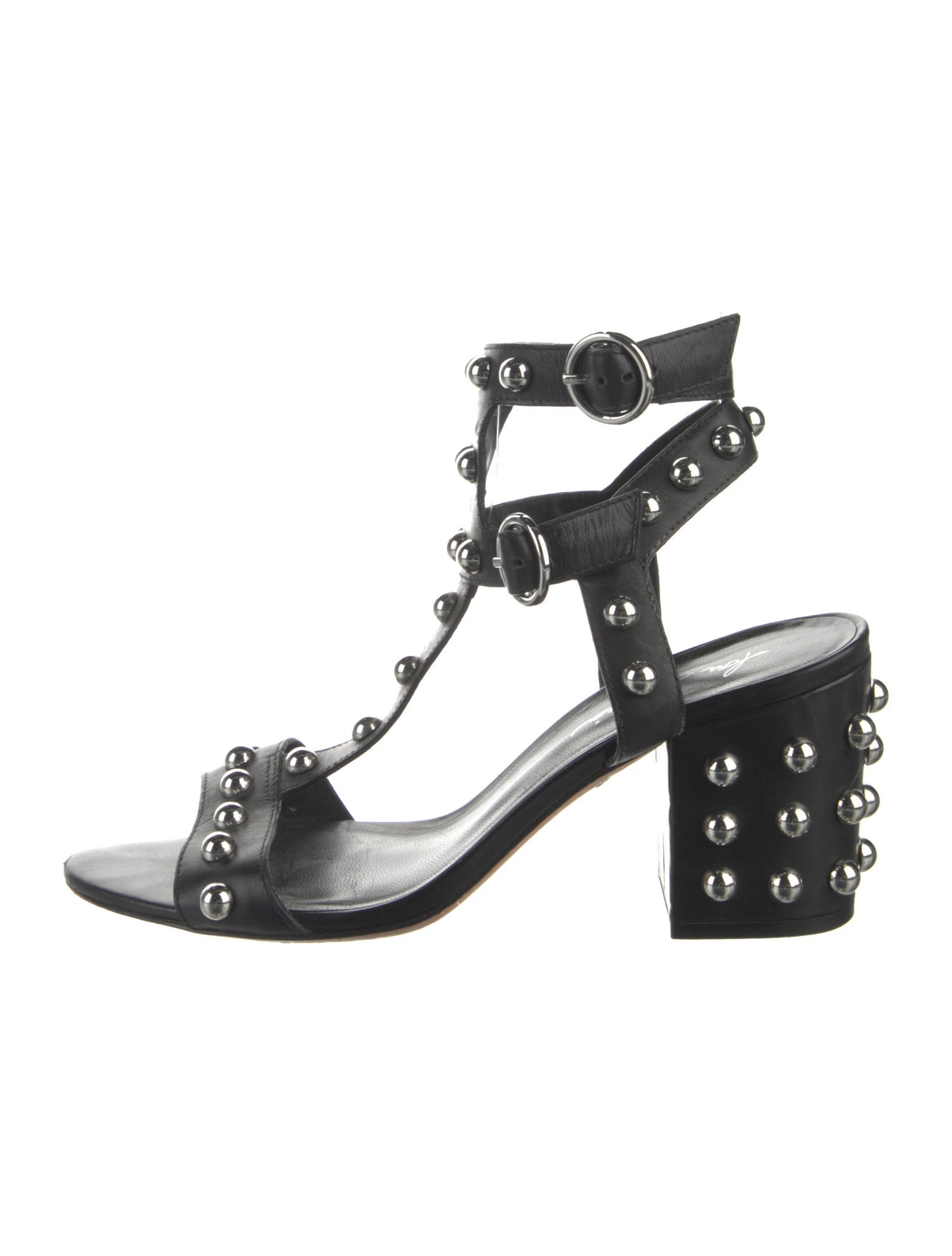 Isa Tapia Leather Studded Accents T-Strap Sandals