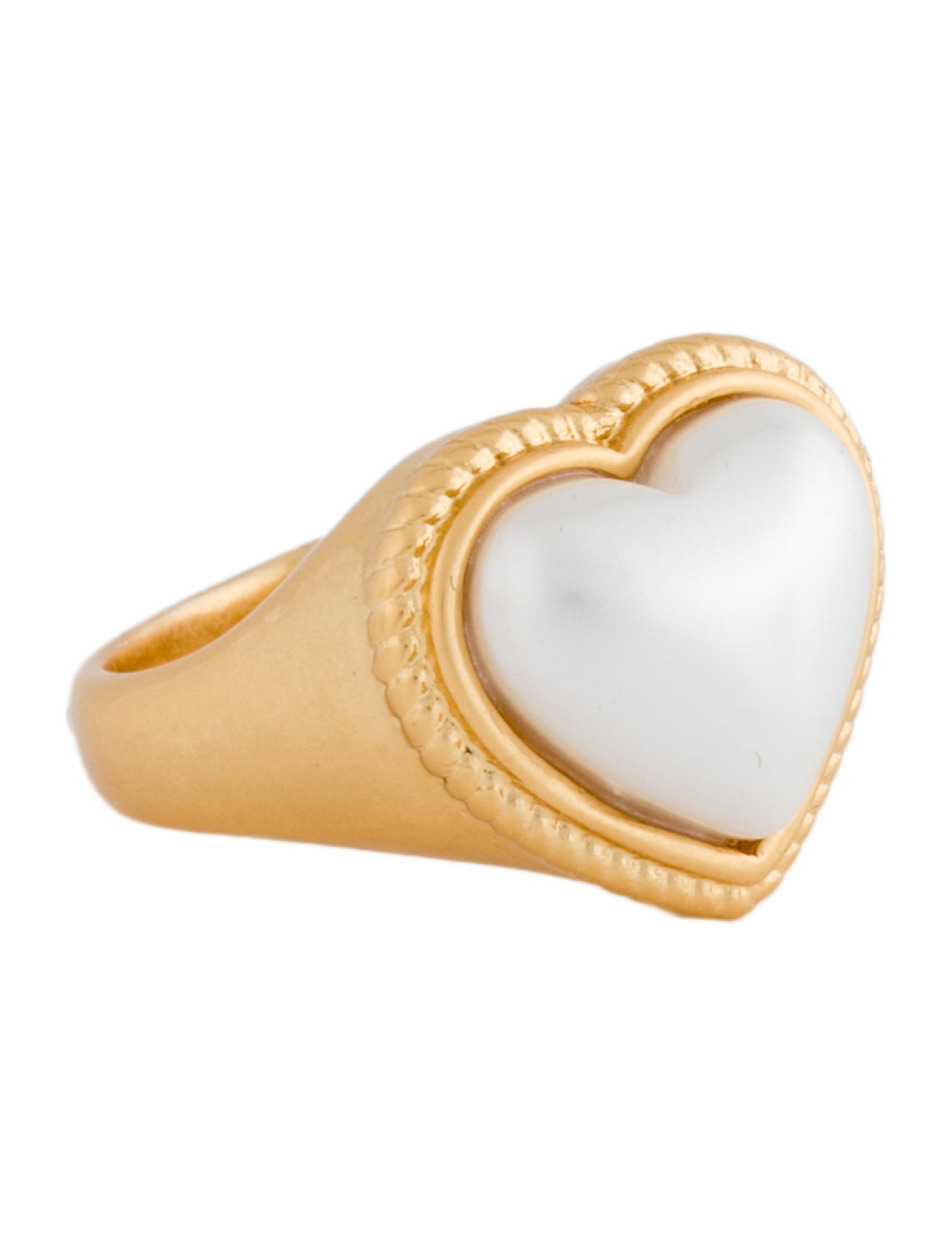 Julie Vos Faux Pearl Hear Signet Ring