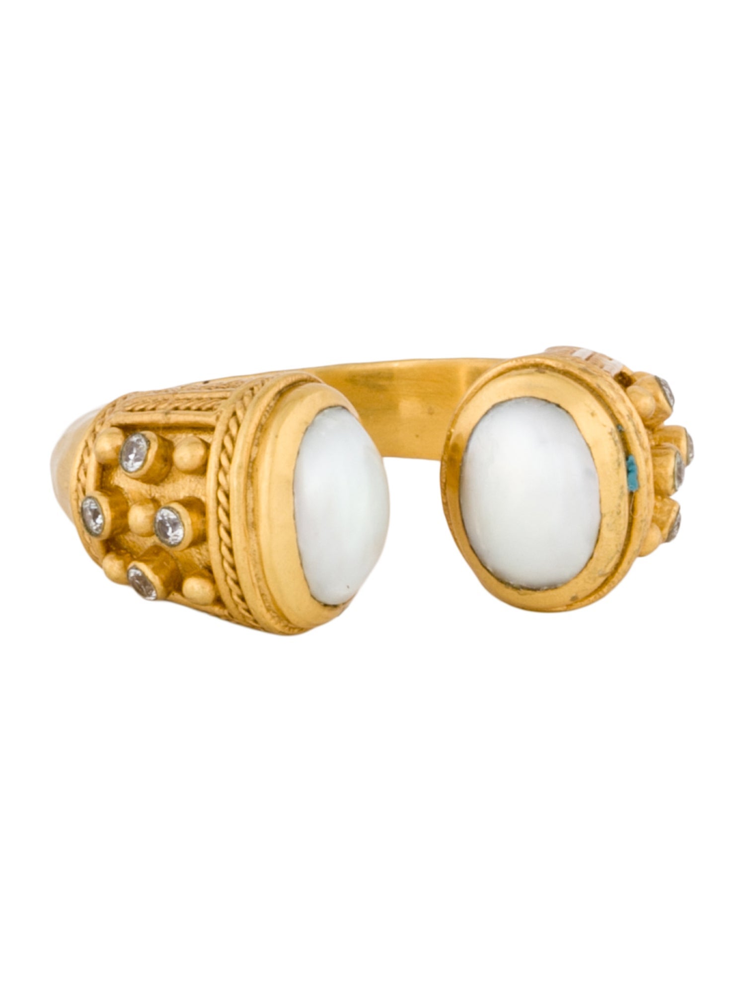 Julie Vos Pearl & Crystal Open Cocktail Ring