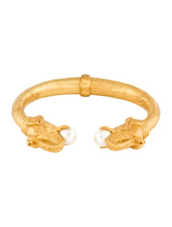 Julie Vos Faux Pearl Elephant Hinged Cuff Bracelet