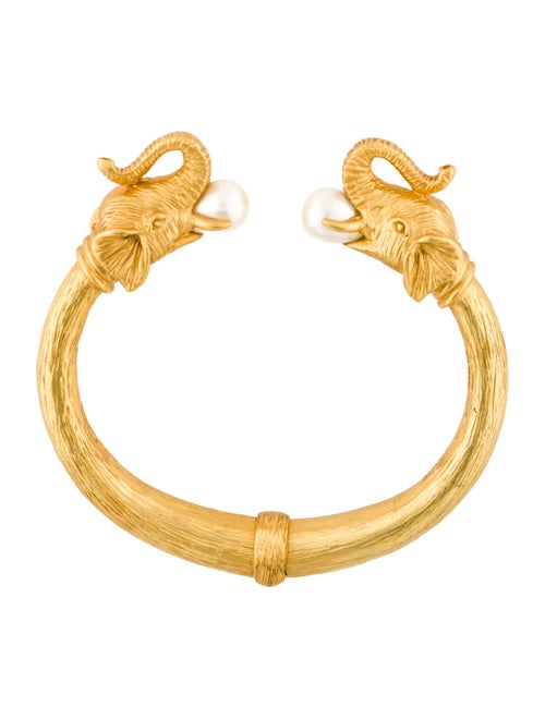 Julie Vos Faux Pearl Elephant Hinged Cuff Bracelet