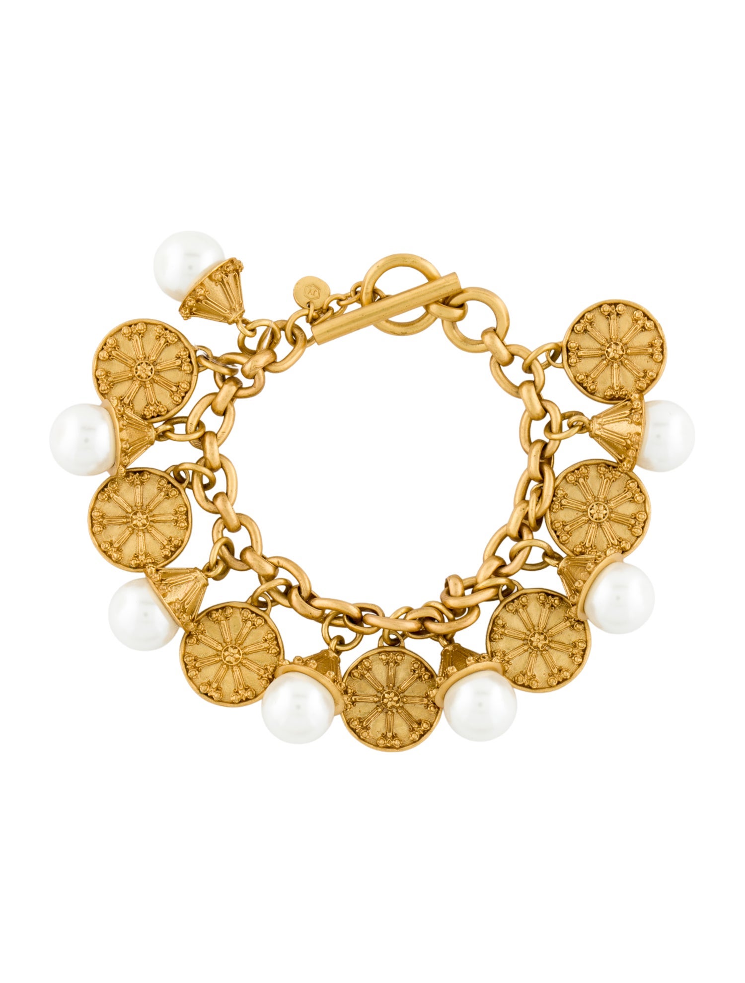Julie Vos Faux Pearl Coin Link Bracelet