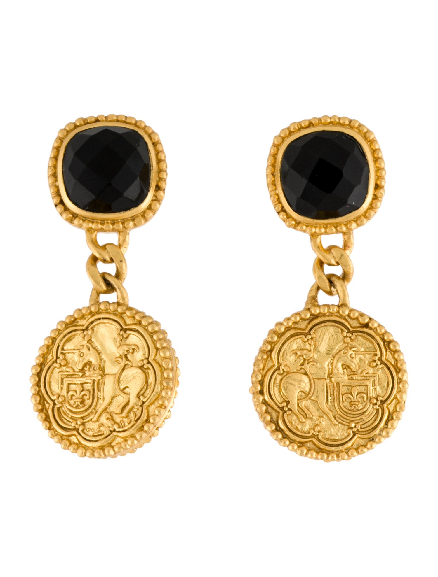 Julie Vos Black Stone Coin Midi Drop Earrings