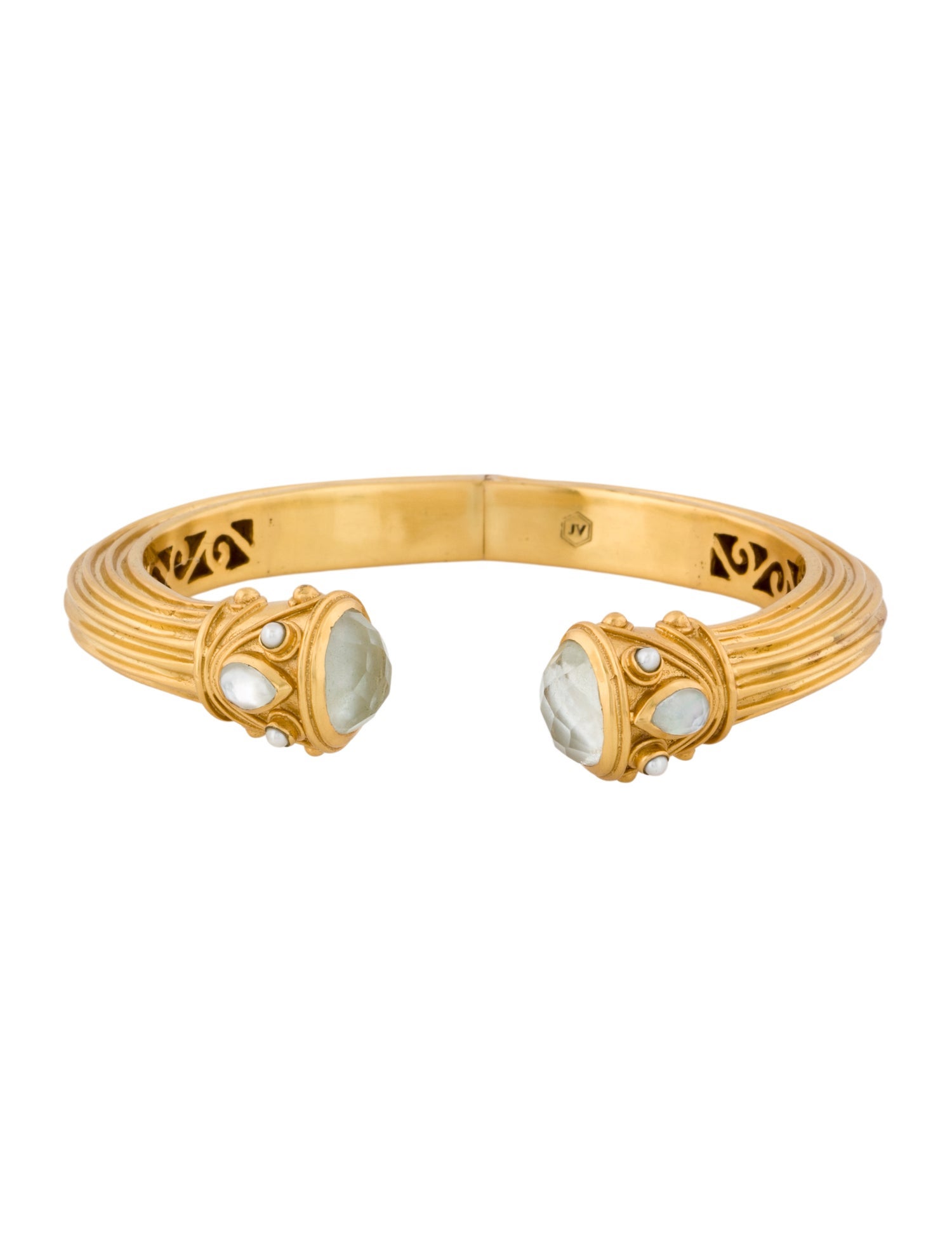 Julie Vos Crystal & Pearl Cannes Hinged Cuff Bracelet
