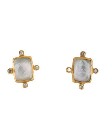 Pre-owned Julie Vos Mother Of Pearl & Crystal Clara Stud Earrings In Multicolor
