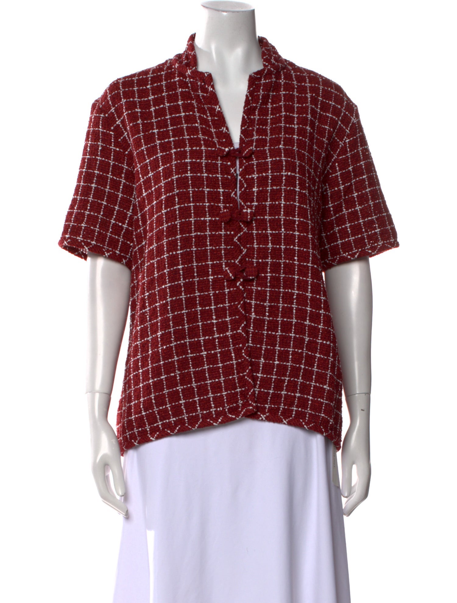 Liberowe Plaid Print V-Neck Button-Up Top w/ Tags
