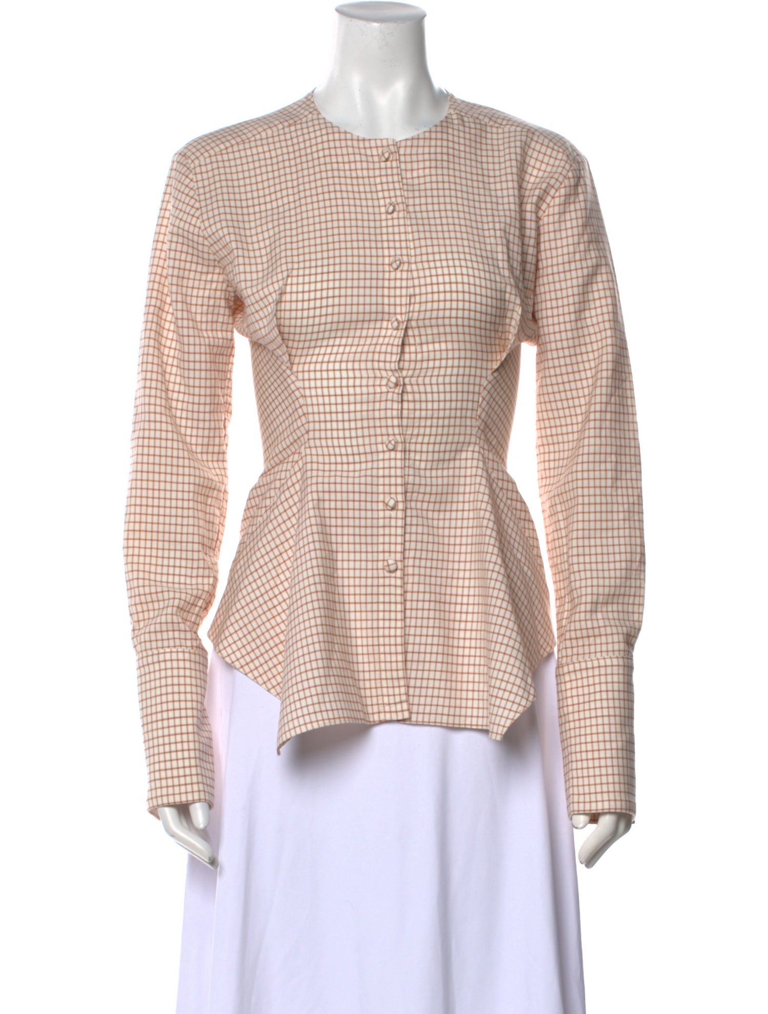 Liberowe Wool Plaid Print Button-Up Top