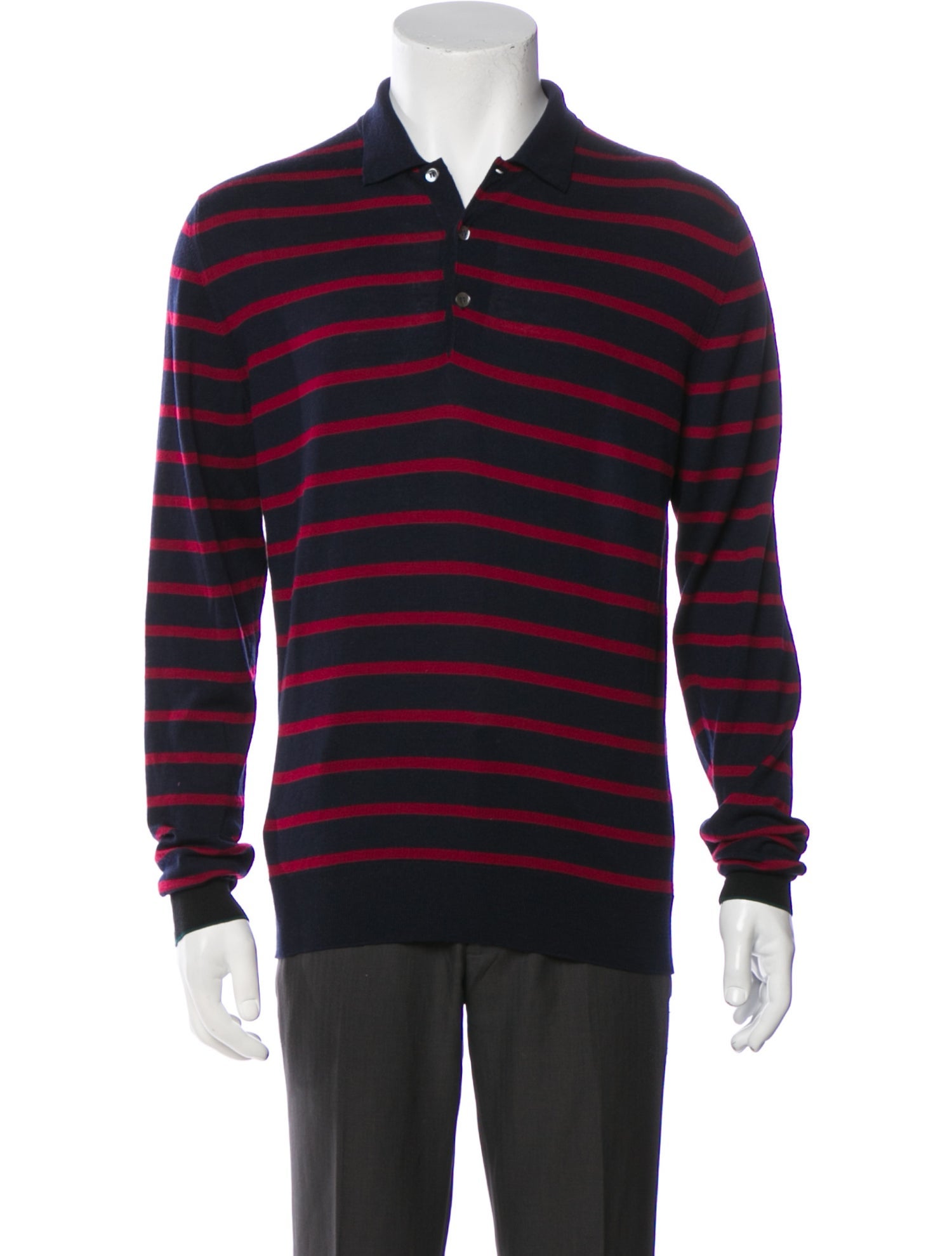 John Smedley Merino Wool Striped Polo Sweater