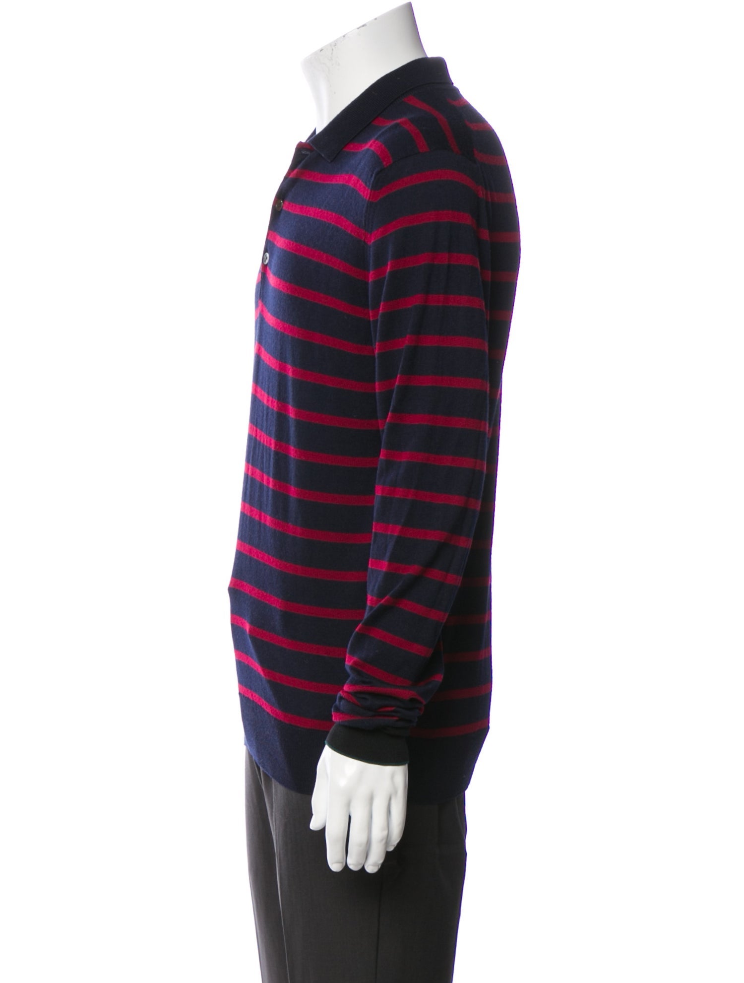 John Smedley Merino Wool Striped Polo Sweater