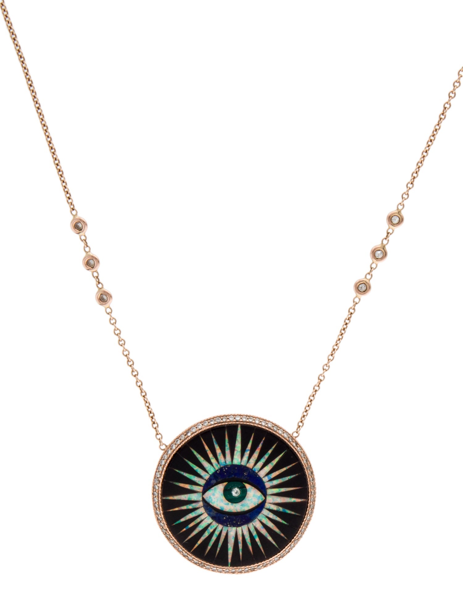 Jacquie Aiche 14K Synthetic Opal, Onyx, Lapis Lazuli, Malachite & Diamond Eye Burst Pendant Necklace