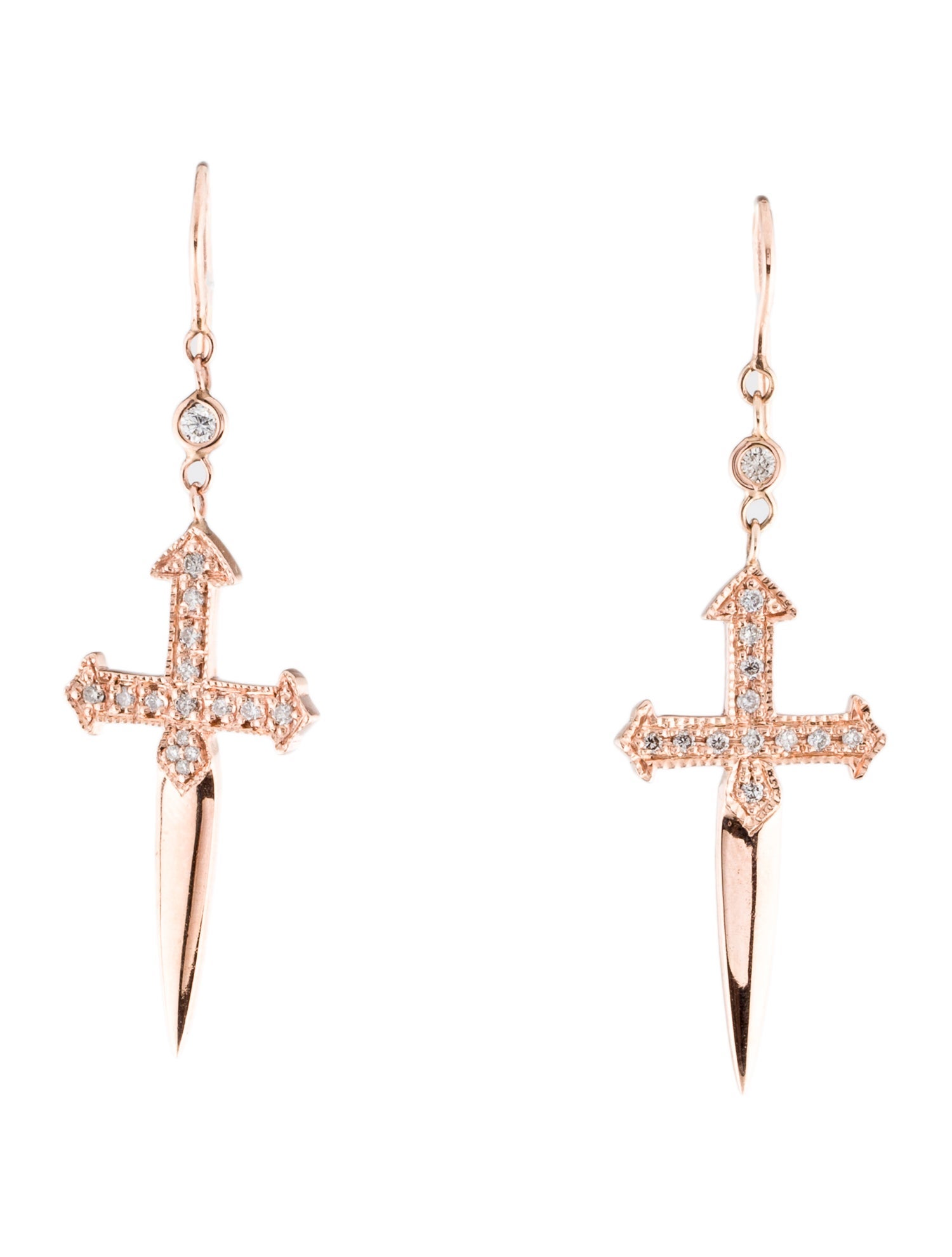 Jacquie Aiche 14K Diamond Dagger Cross Drop Earrings